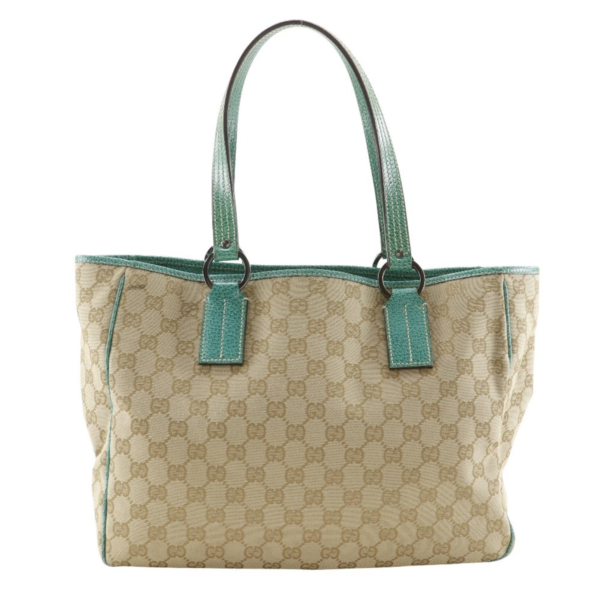 Gucci Gg Canvas Beige Green Gg Canvas Tote Bag (Pre-Owned)