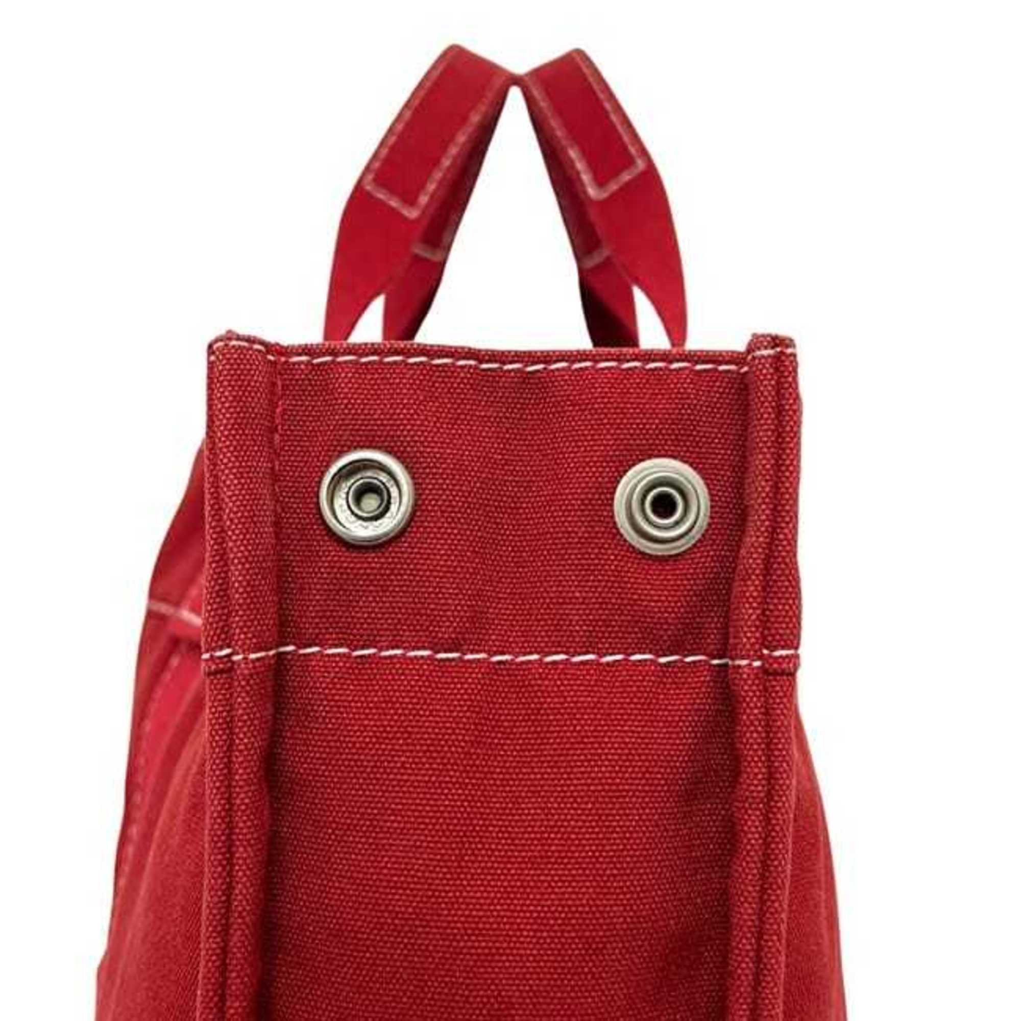 Hermes Red Color Cotton Canvas Tote Bag (Pre-Owned)