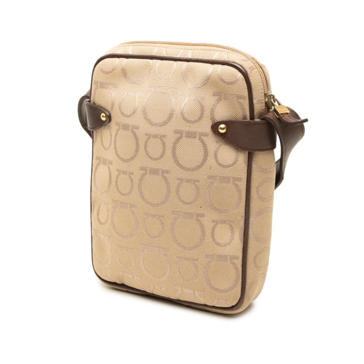 Salvatore Ferragamo Gancini Beige Canvas Leather Shoulder Bag (Pre-Owned)