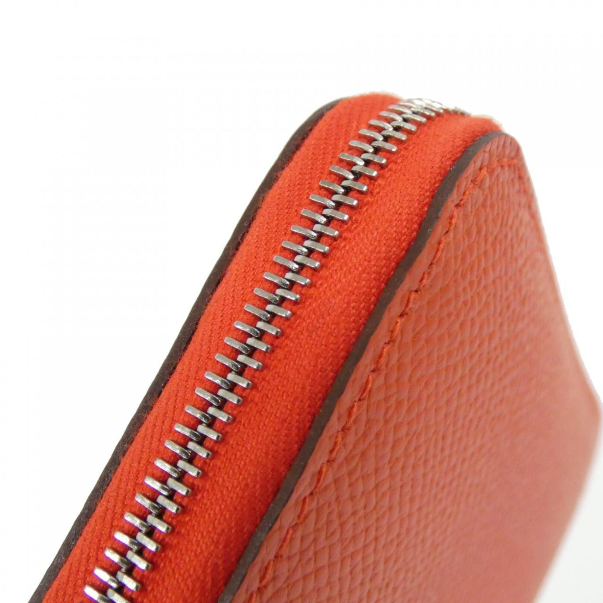 Hermes Capucine Red Color Epsom Leather Silk Coin Purse/Coin Case (Pre-Owned)