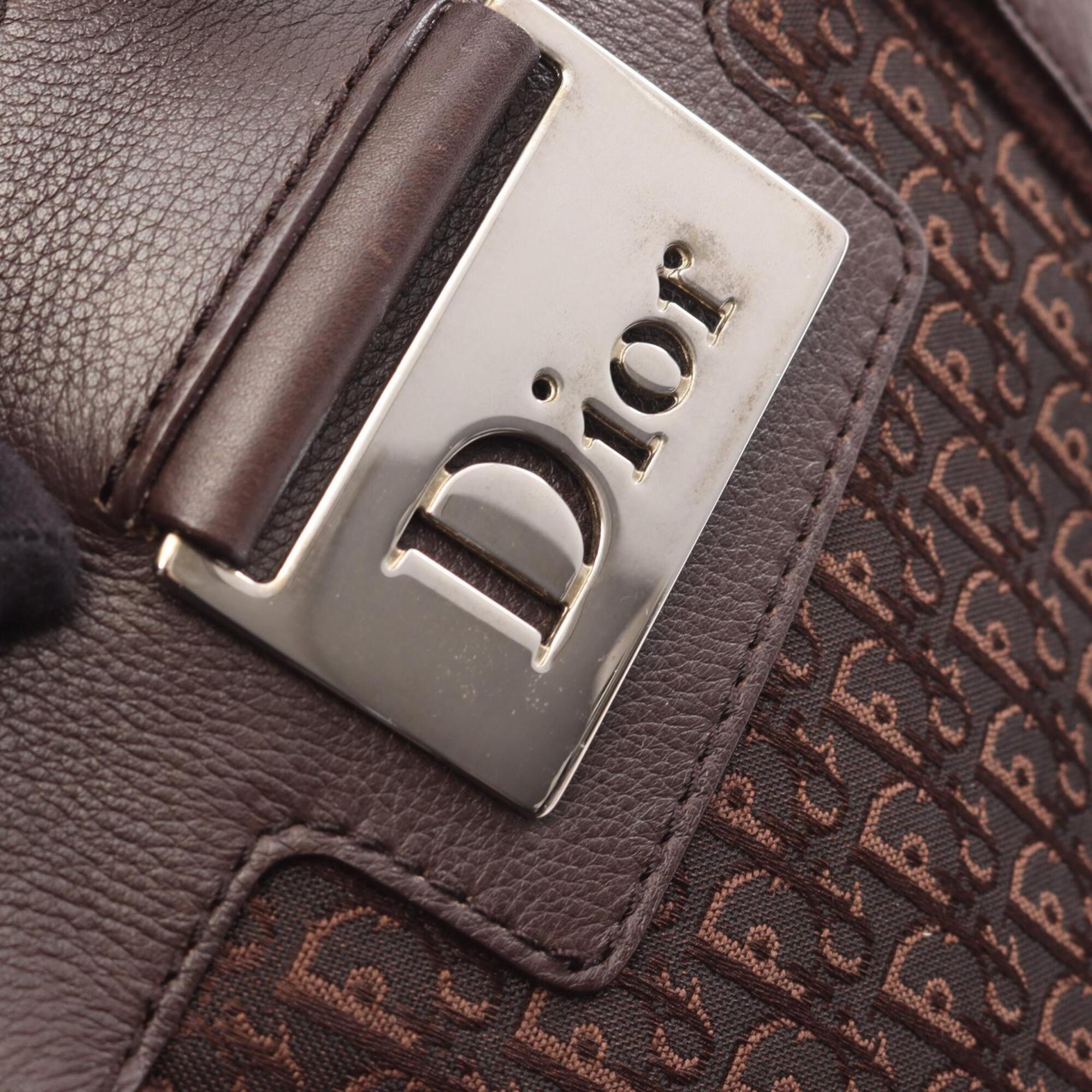 Christian Dior Brown Canvas Leather Handbag Tote Bag (Pre-Owned)