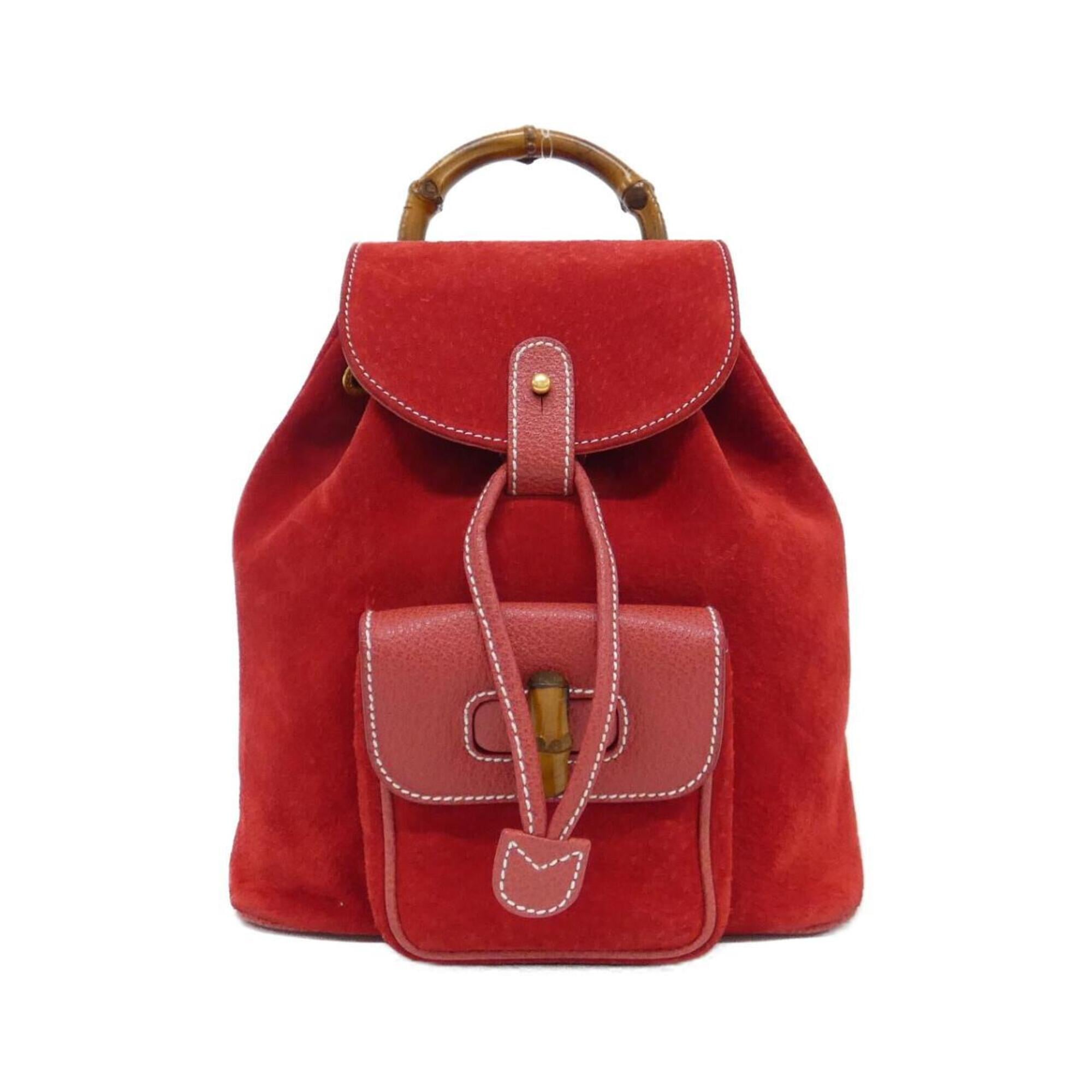 Gucci Red Color Suede Leather Backpack (Pre-Owned)