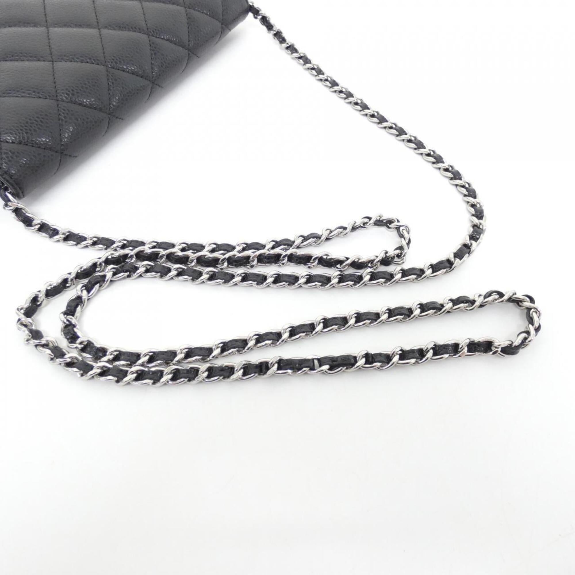 Chanel Black Grained Calfskin Chain/Shoulder Wallet (Pre-Owned)