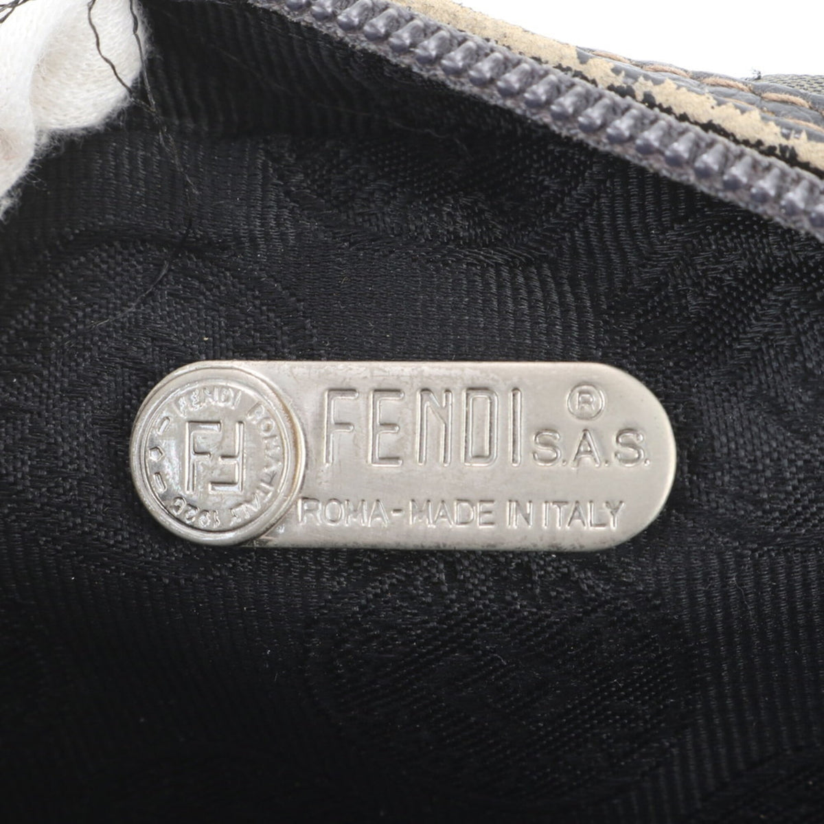 Fendi Khaki Navy Leather Canvas Shoulder Bag (Pre-Owned)