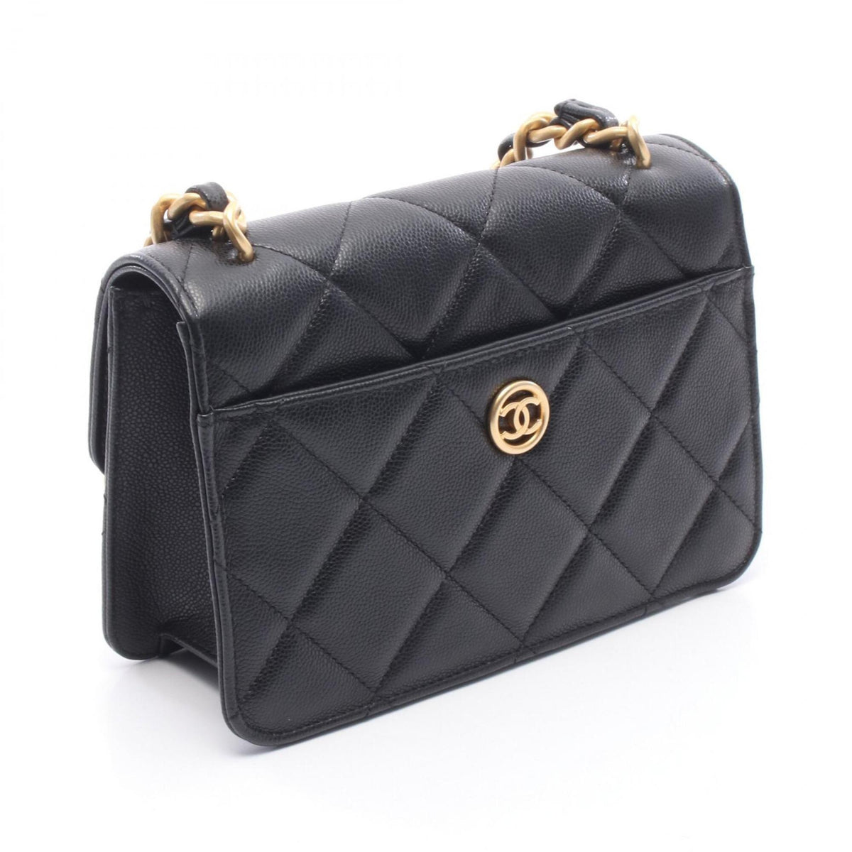 Chanel Matelasse Black Grained Calfskin Handbag Shoulder Bag (Pre-Owned)