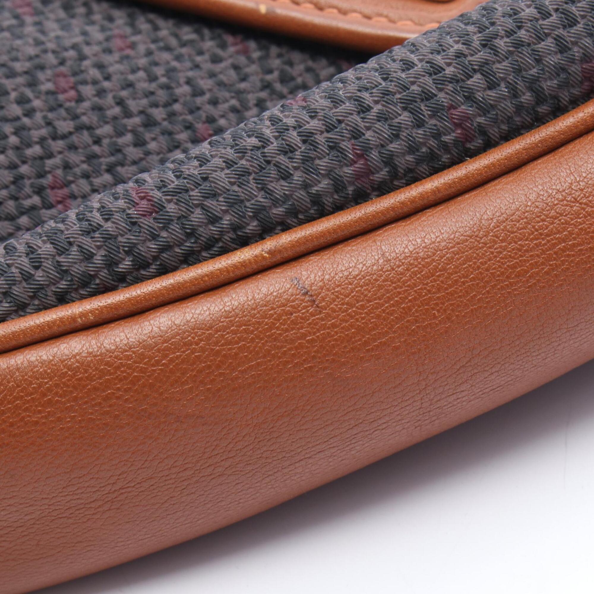 Yves Saint Laurent Brown Gray Coated Canvas Leather Shoulder Bag (Pre-Owned)