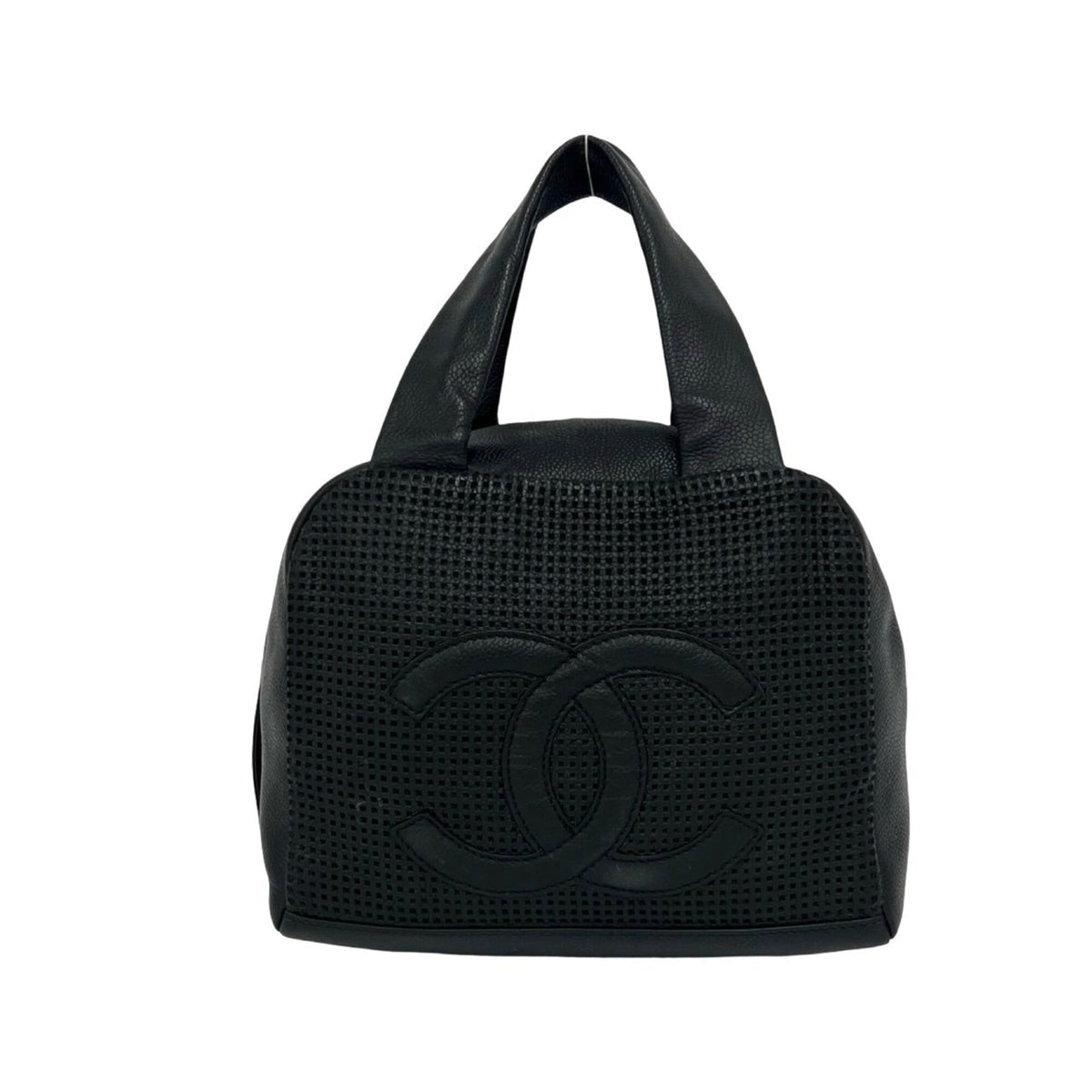 Chanel Black Leather Boston Bag Handbag Tote Bag (Pre-Owned)