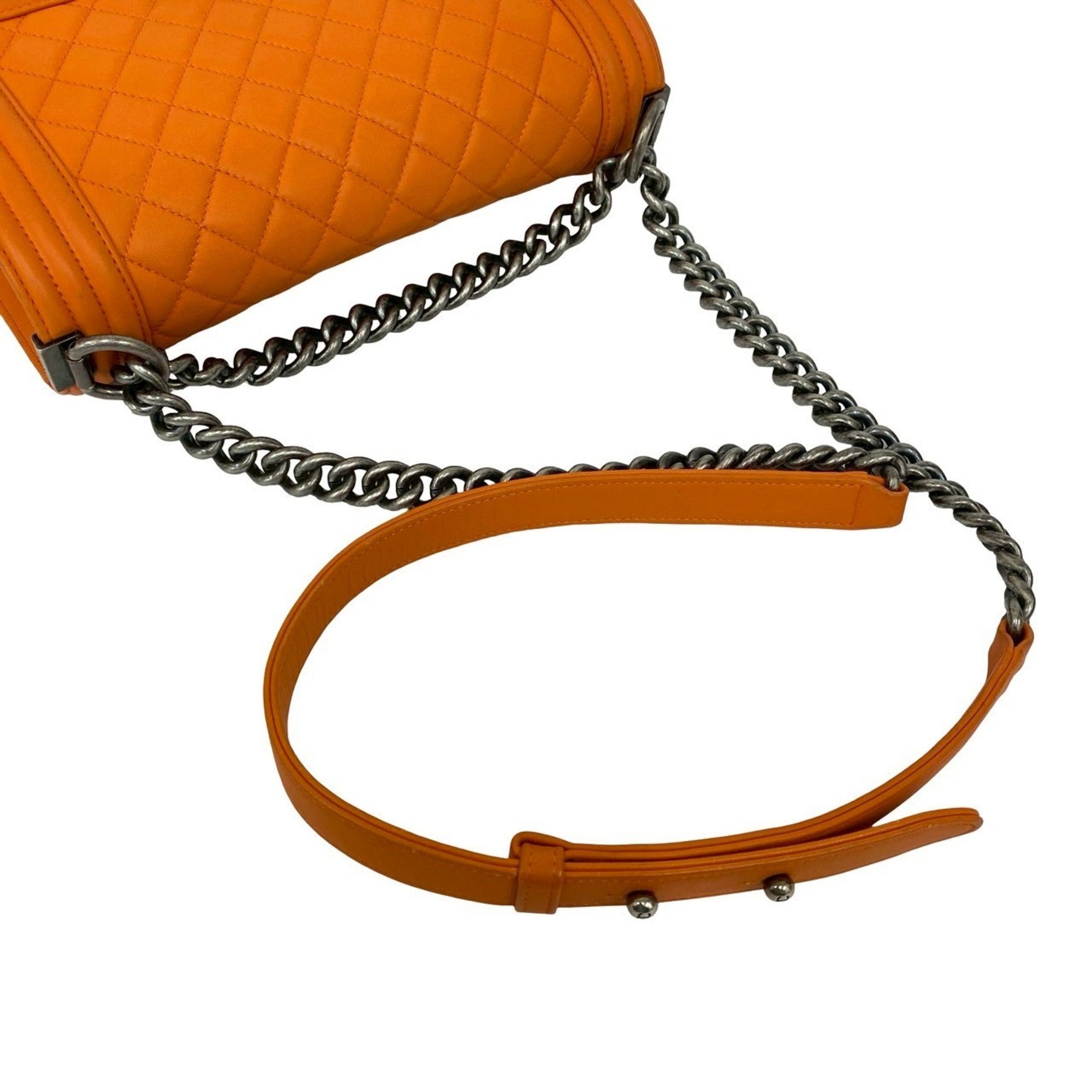 Chanel Orange Leather Pochette Shoulder Bag (Pre-Owned)