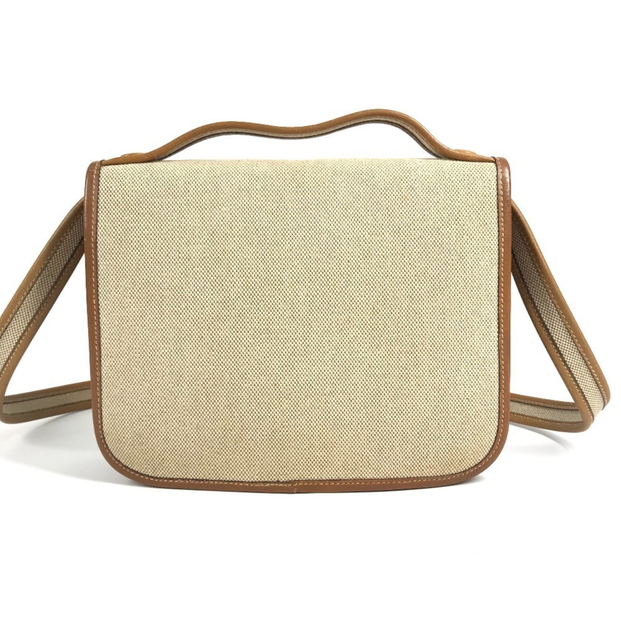 Hermes Beige Leather Canvas Handbag Pochette Shoulder Bag (Pre-Owned)