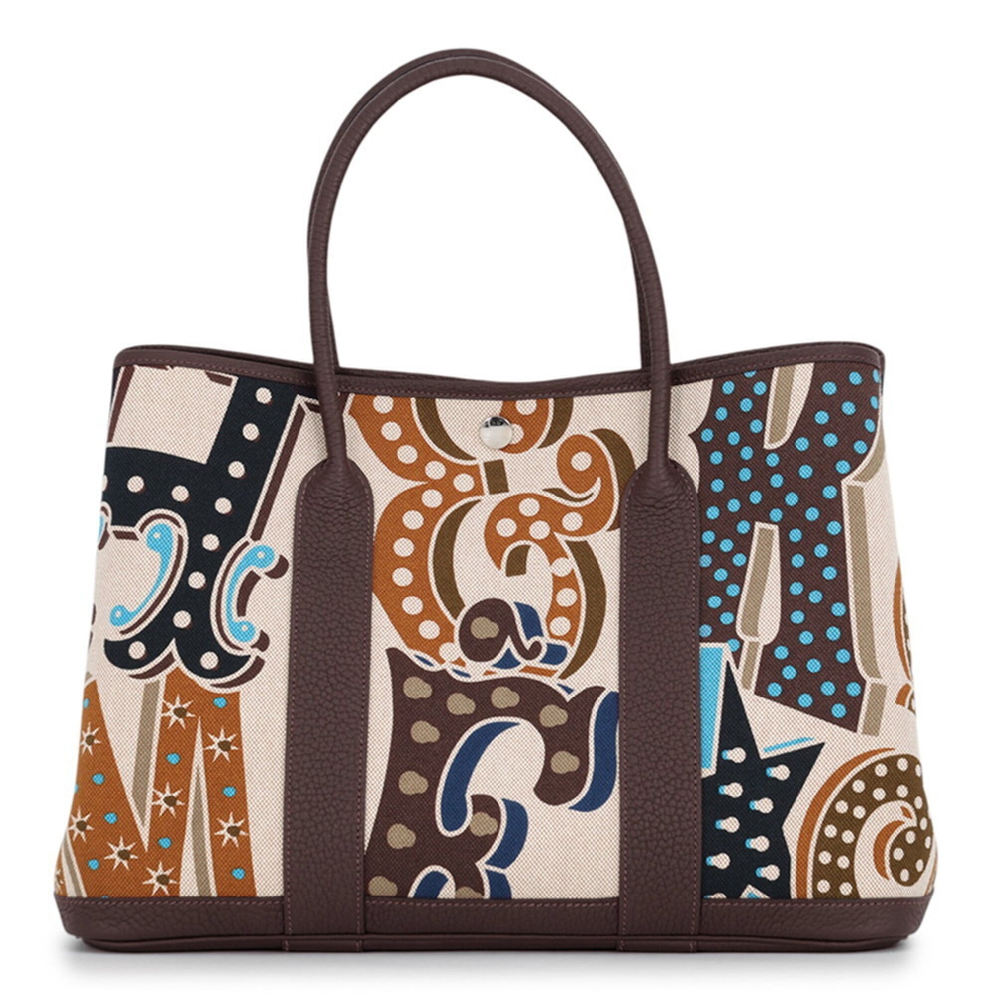 Hermes Garden Beige Caramel Ebene Ecru Toile H Negonda Leather Handbag Tote Bag (Pre-Owned)