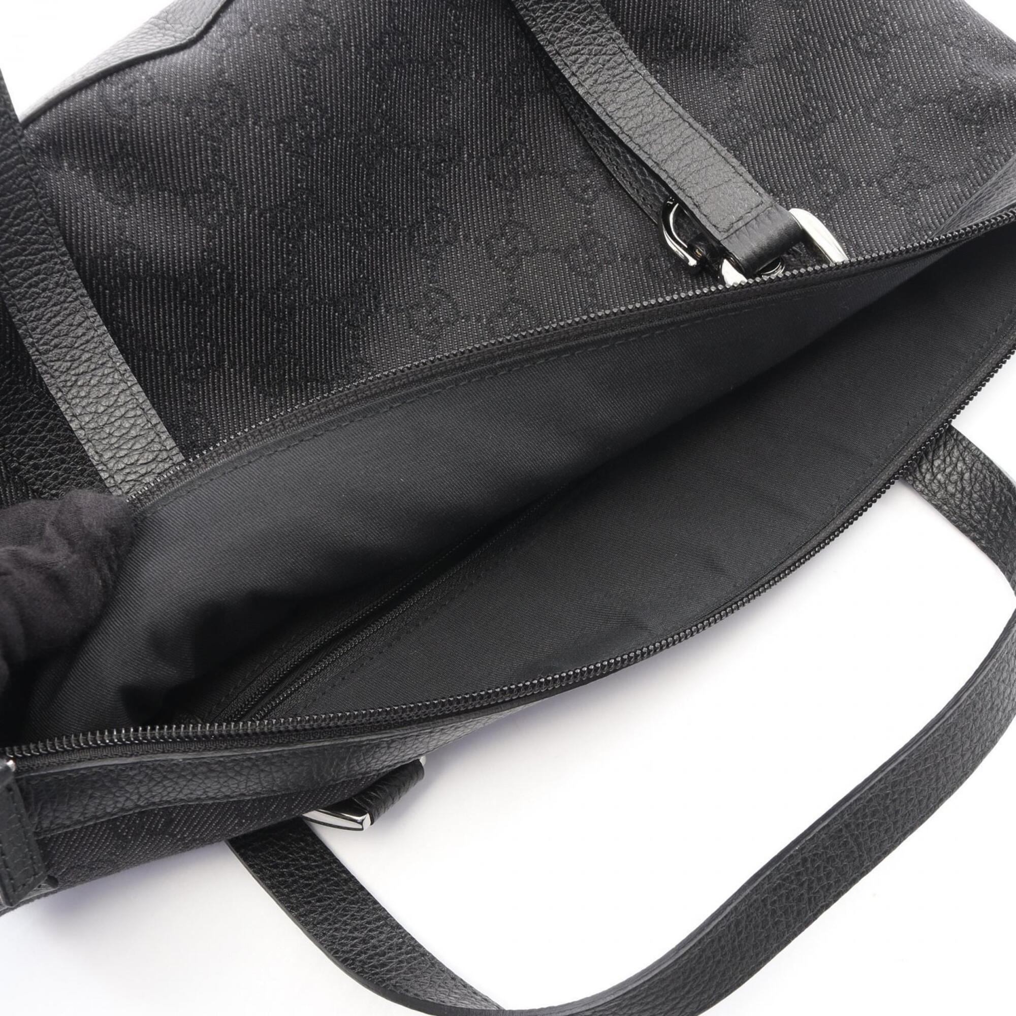 Gucci Black Gg Canvas Leather Handbag Tote Bag (Pre-Owned)