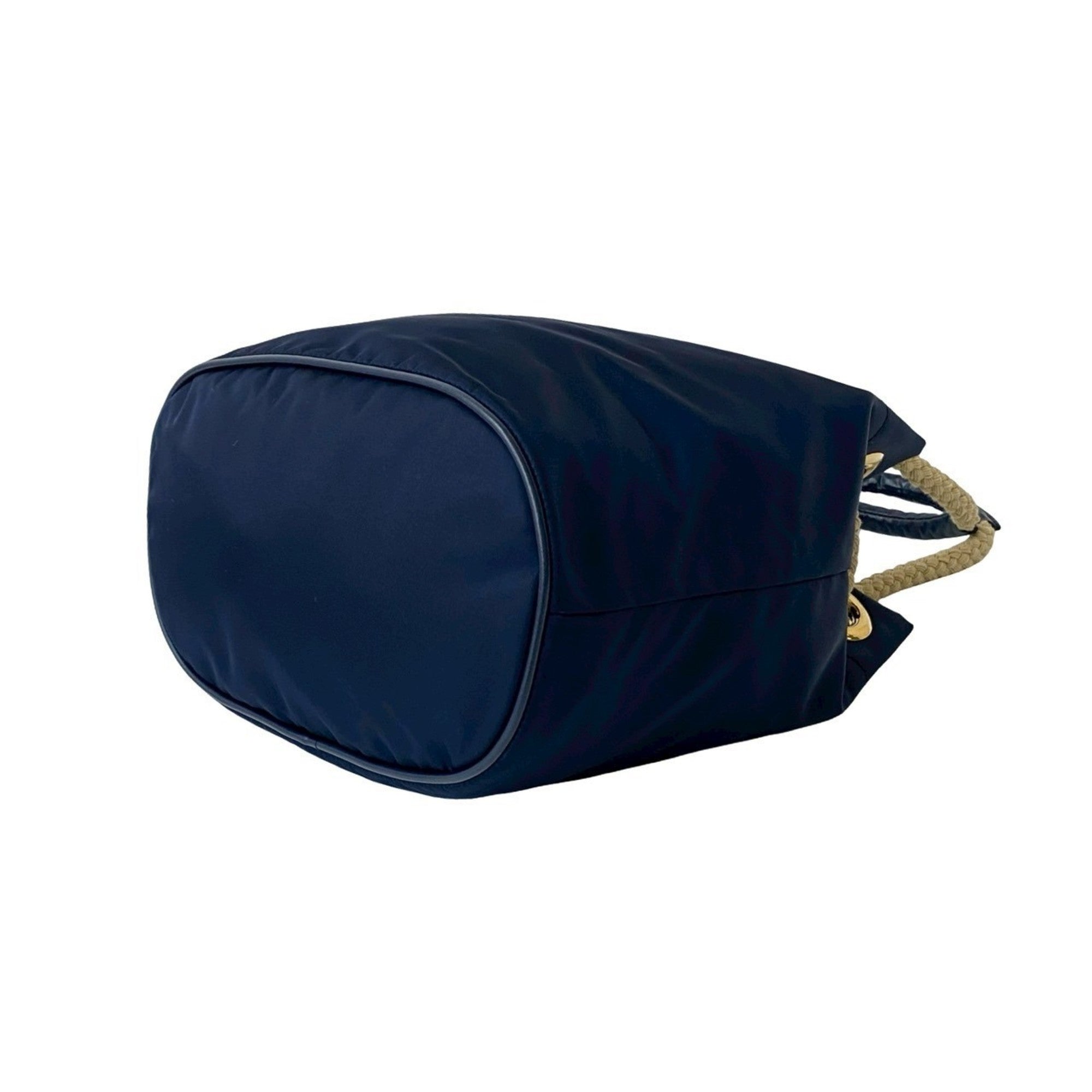 Prada Navy Nylon Leather Handbag Shoulder Bag Tote Bag (Pre-Owned)