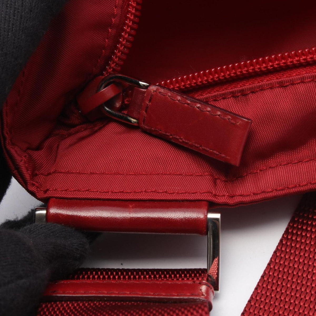 Prada Red Color Nylon Leather Handbag Shoulder Bag (Pre-Owned)