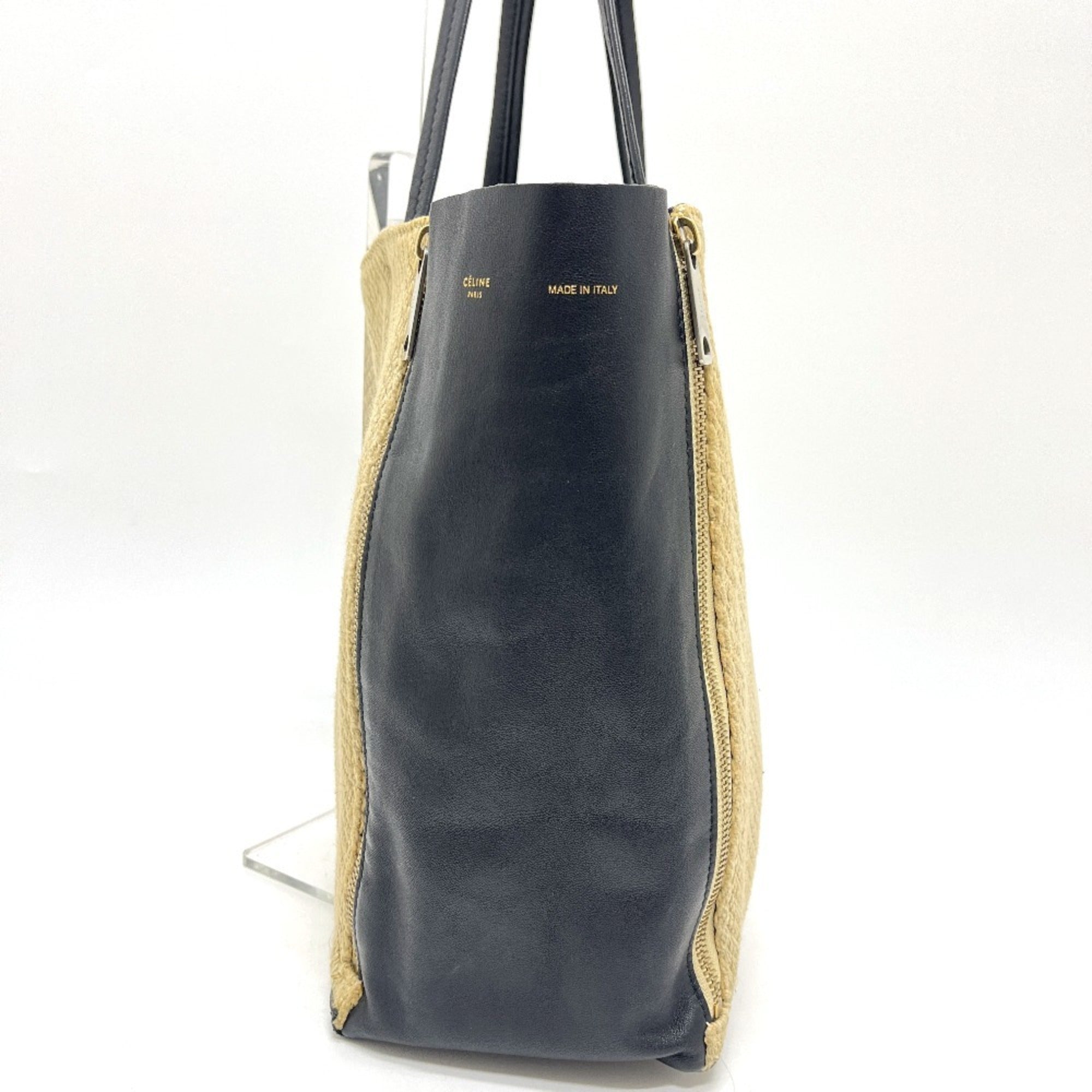 Celine Beige Black Hemp Leather Handbag Tote Bag (Pre-Owned)