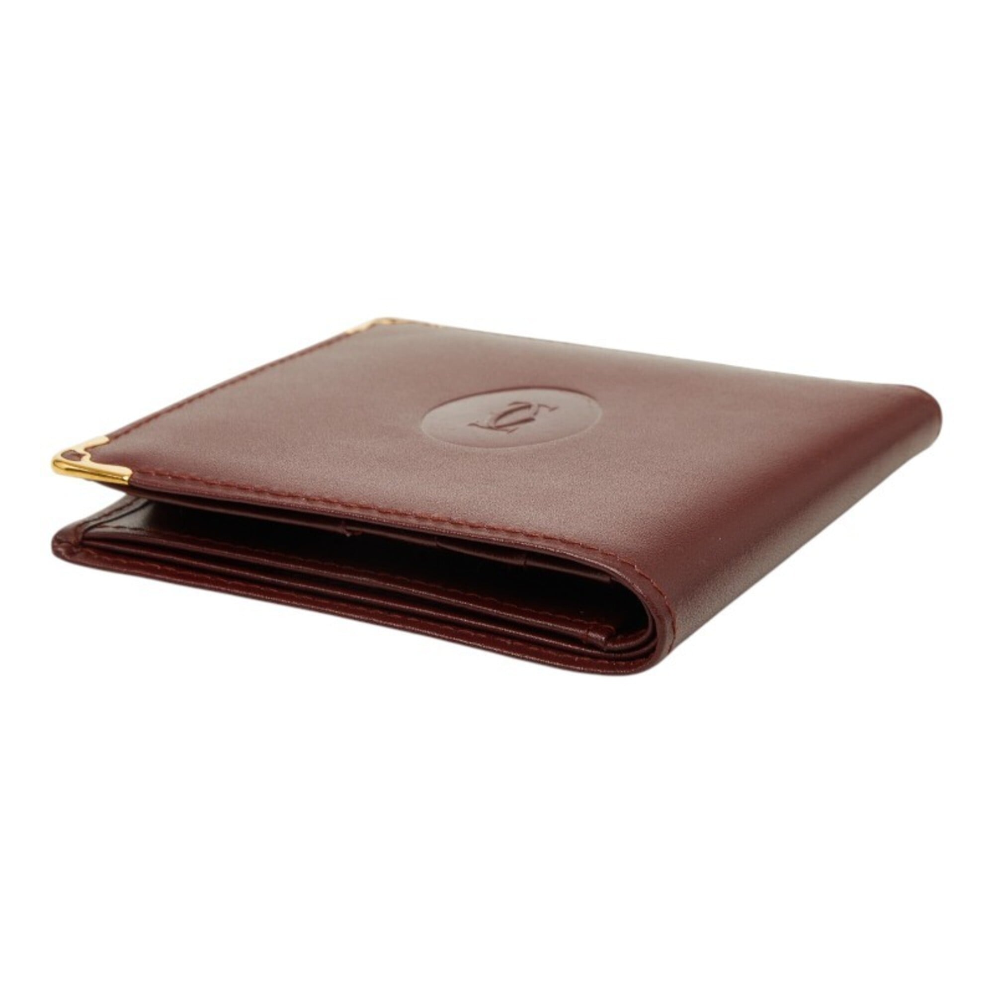 Cartier Red Color Wine Red Leather Wallet (Bi-Fold) (Pre-Owned)