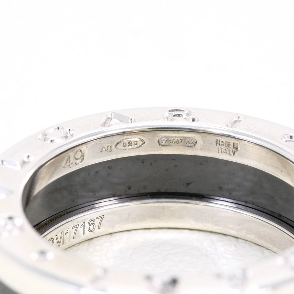 Bvlgari Silver Black Ceramic Silver 925 Band Ring (Pre-Owned)
