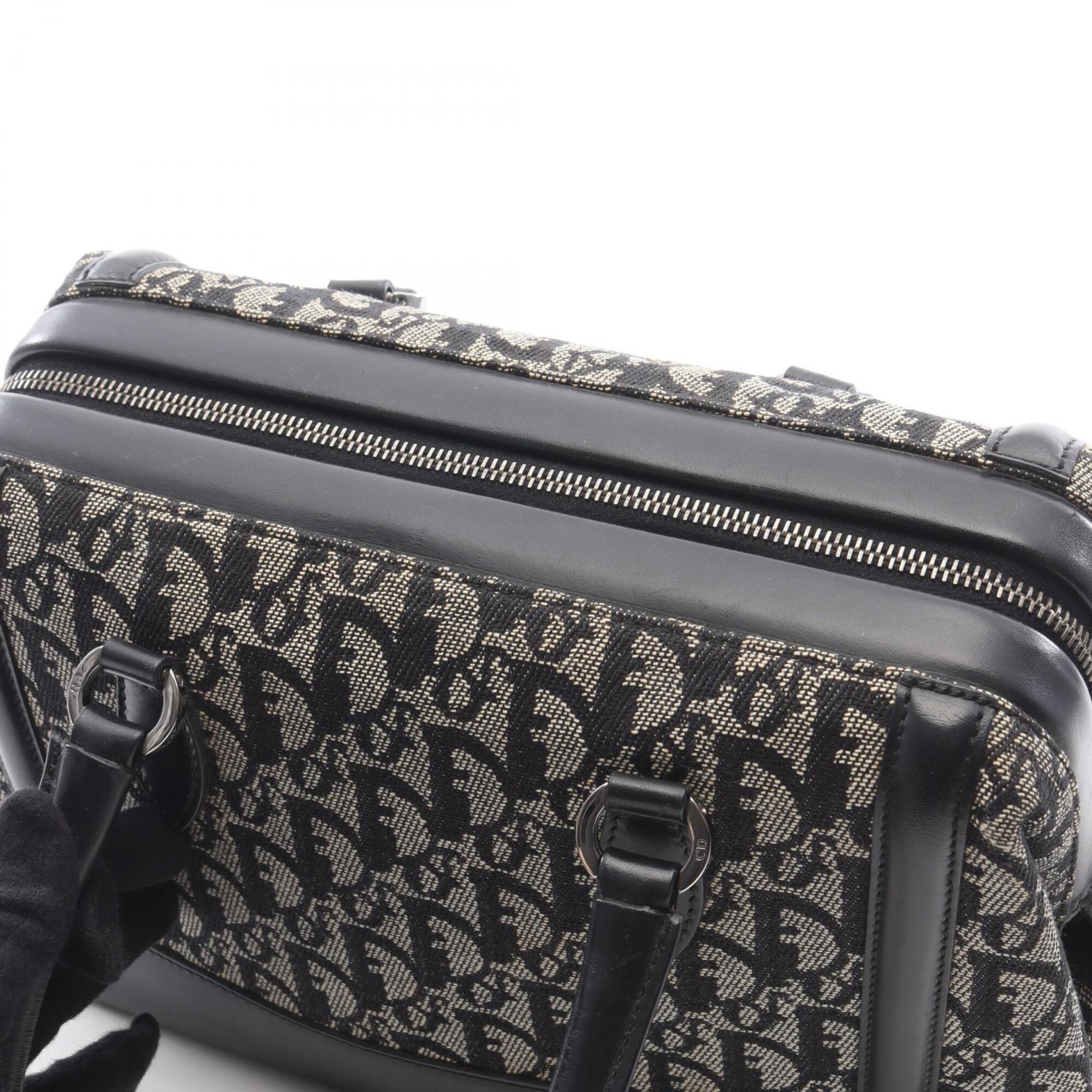 Christian Dior Beige Black Canvas Leather Handbag (Pre-Owned)