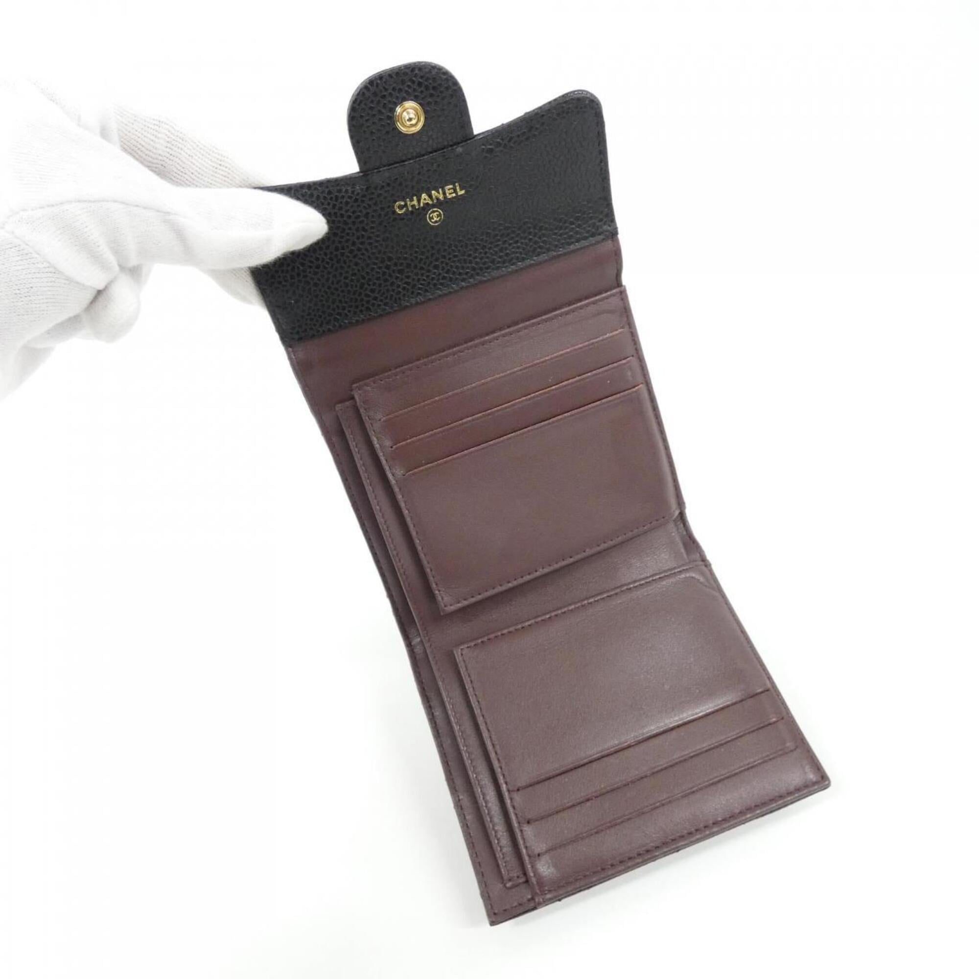Chanel Black Bordeaux Grained Calfskin Wallet (Tri-Fold) (Pre-Owned)
