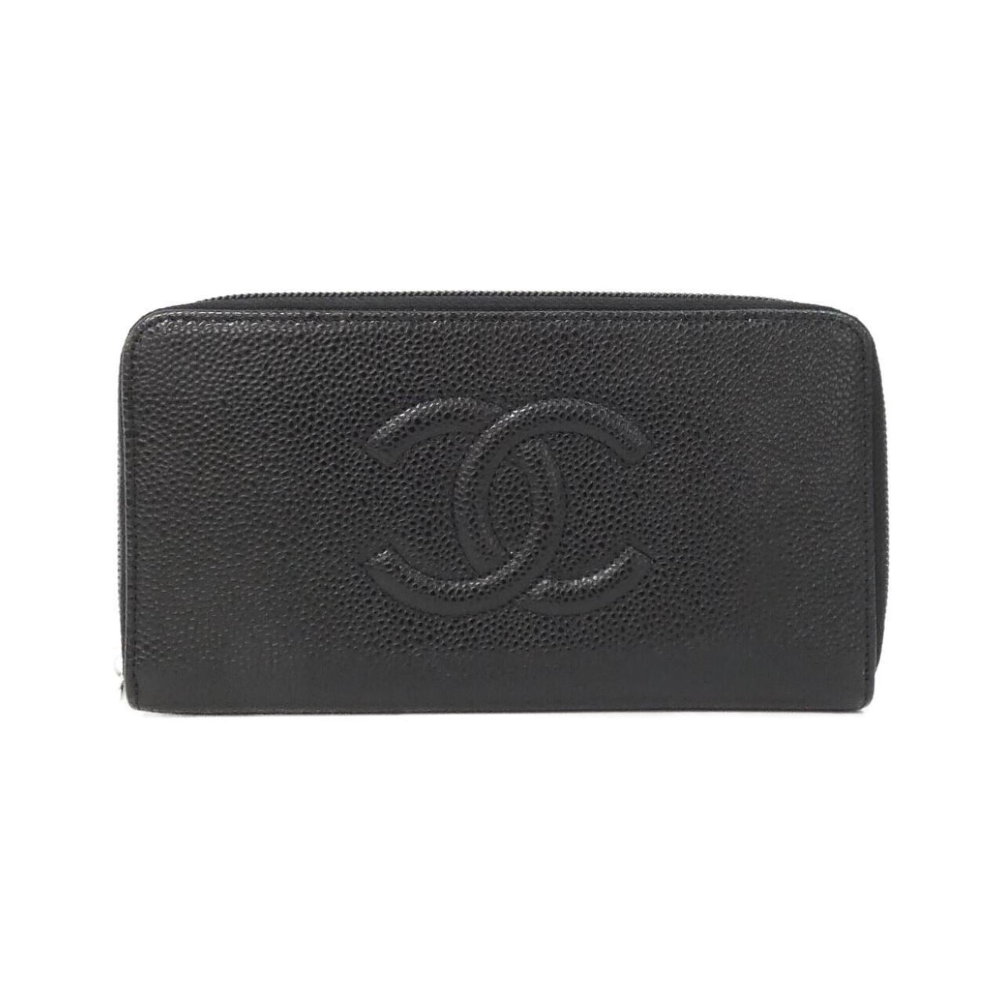 Chanel Black Grained Calfskin Long Wallet (Bi-Fold) (Pre-Owned)