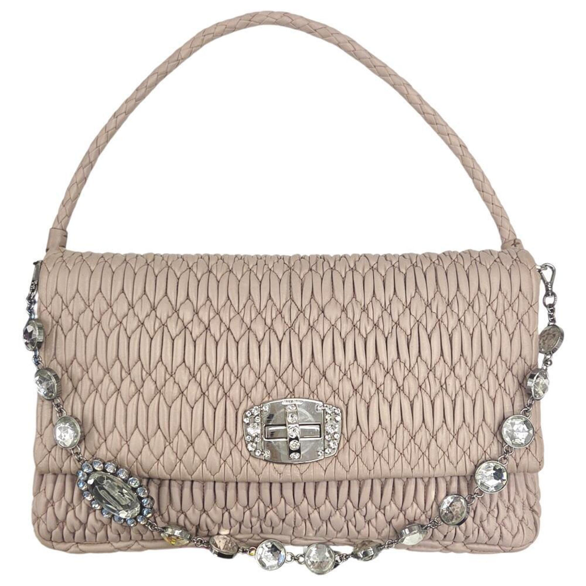 Miu Miu Matelasse Pink Beige Leather Shoulder Bag (Pre-Owned)