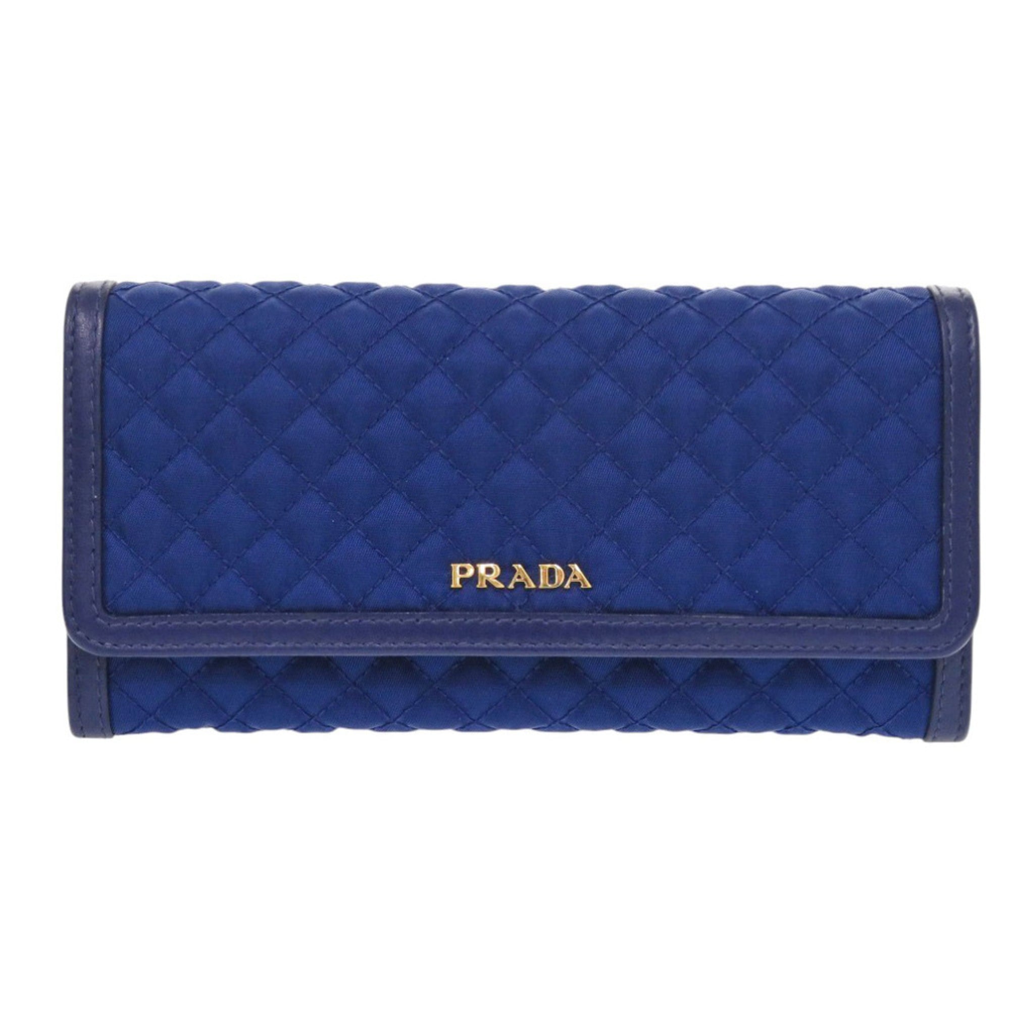 Prada Blue Nylon Leather Long Wallet (Bi-Fold) (Pre-Owned)