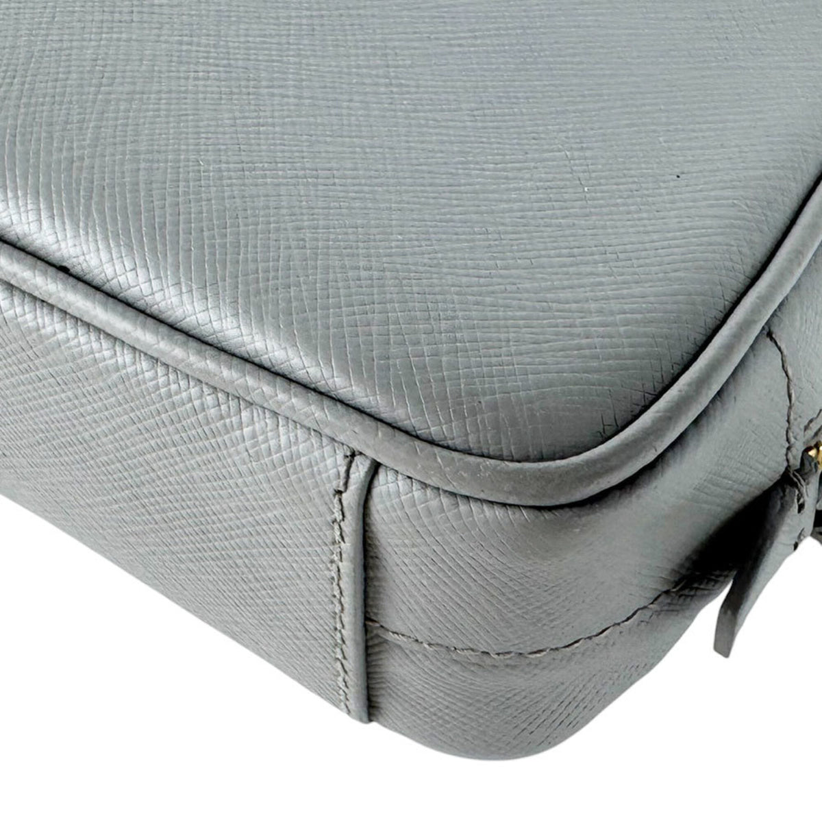 Prada Gray Leather Shoulder Bag (Pre-Owned)