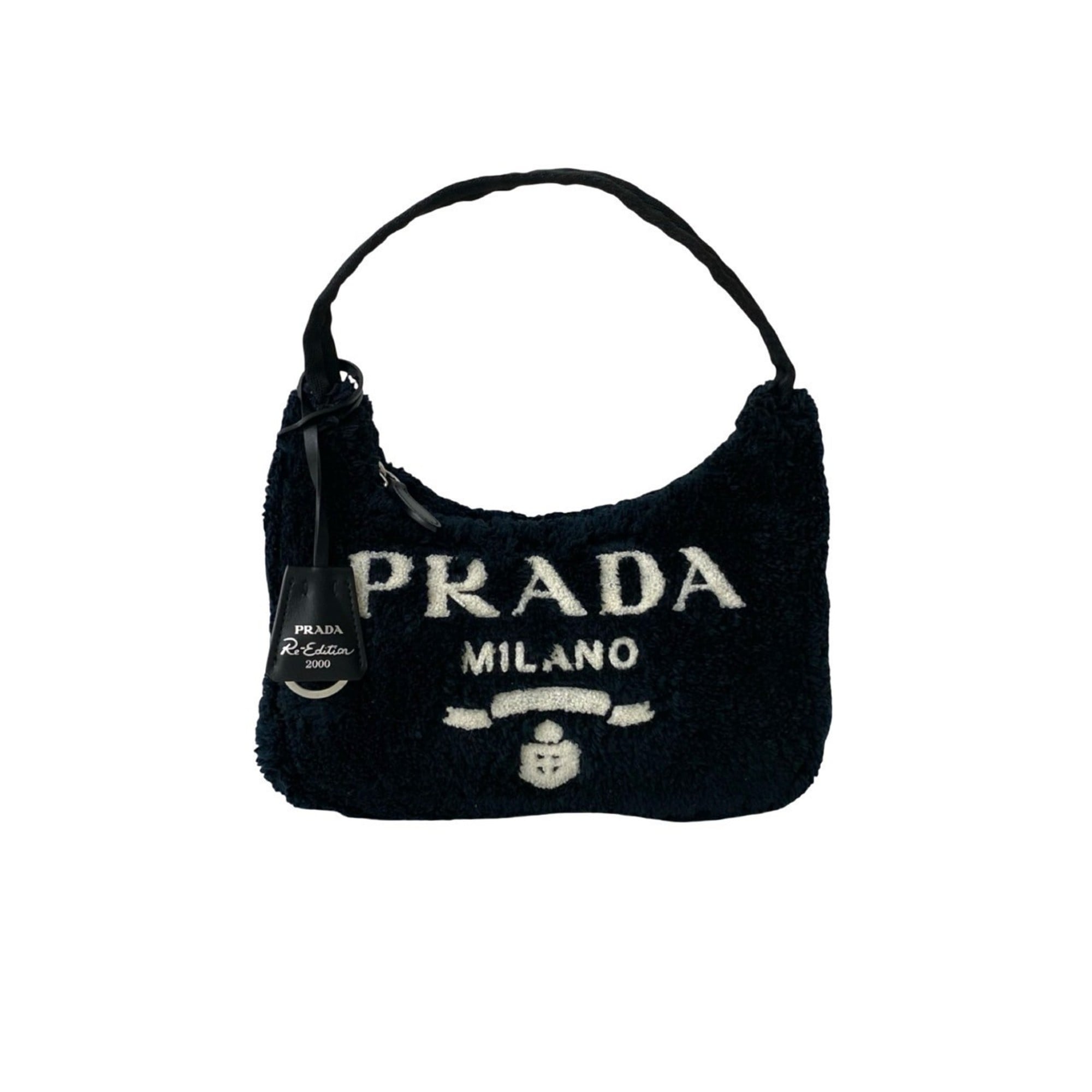 Prada Black Pile Fabric Handbag Shoulder Bag (Pre-Owned)
