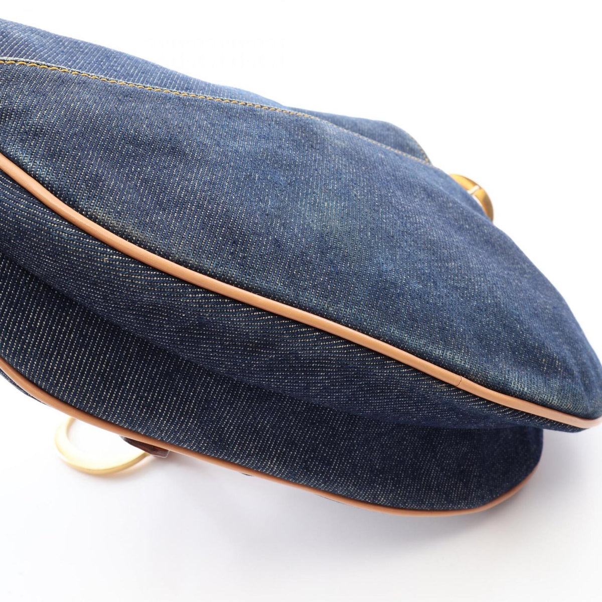 Christian Dior Brown Navy Denim Leather Handbag Saddle Bag (Pre-Owned)