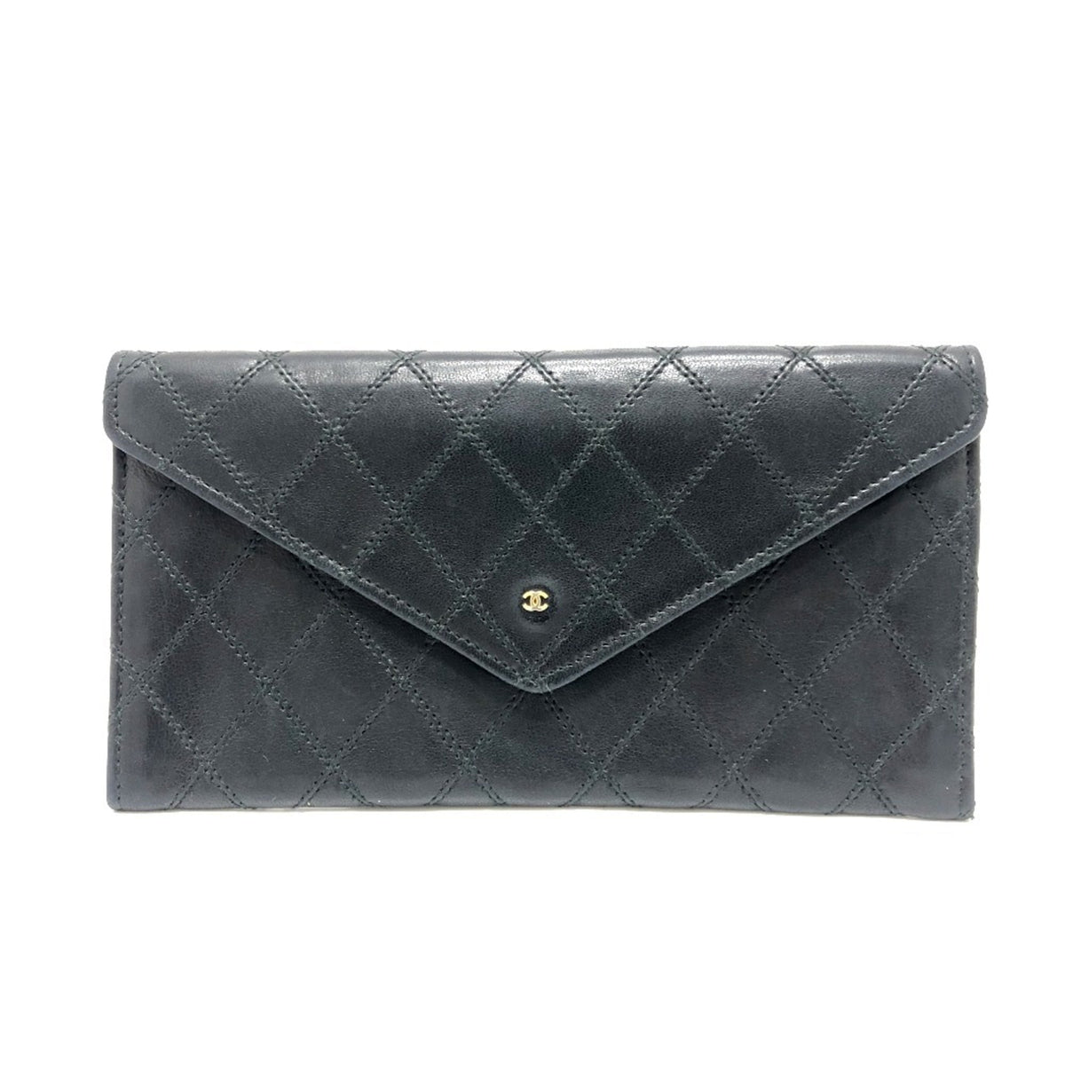 Chanel Black Leather Long Wallet (Bi-Fold) (Pre-Owned)