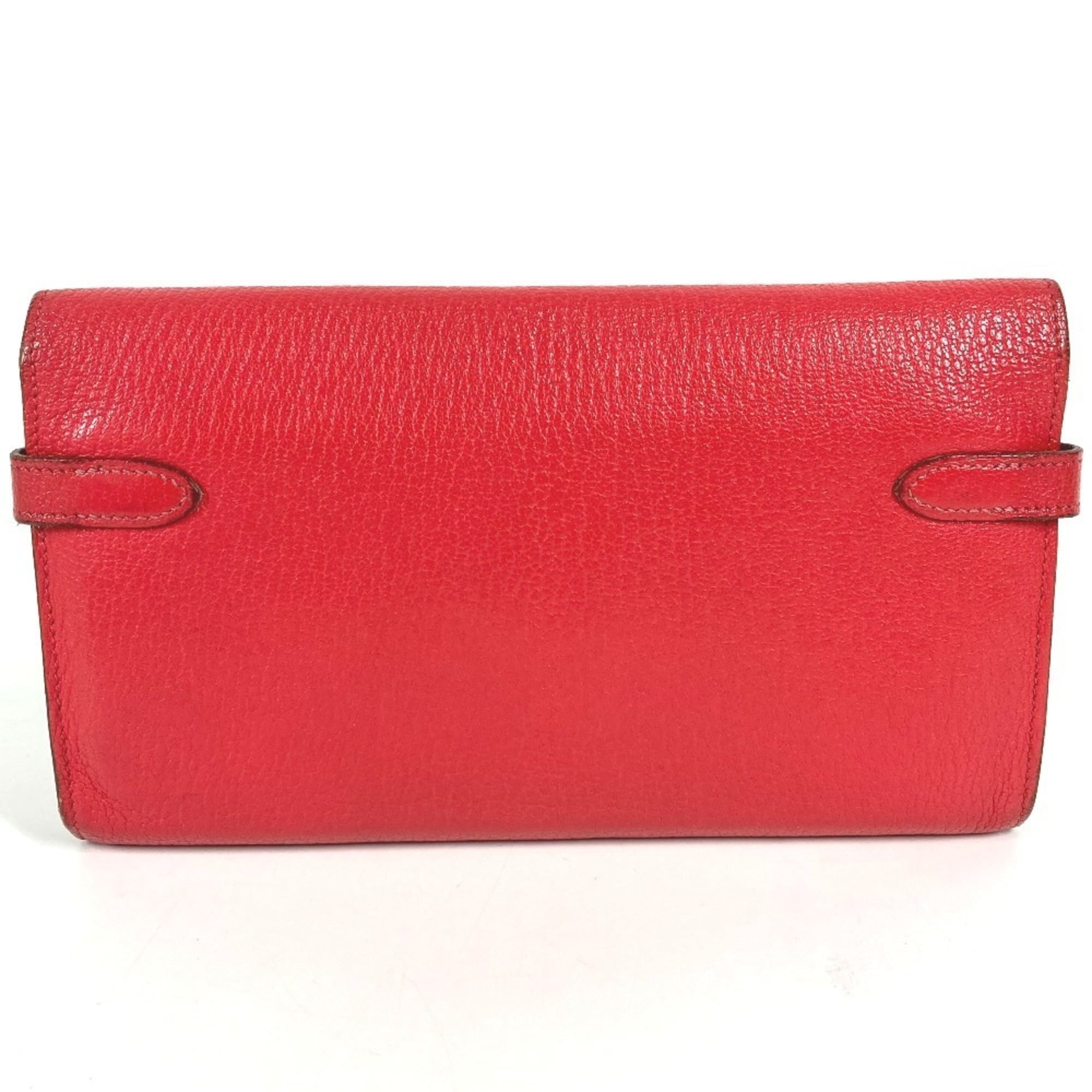 Hermes Red Color Chevre Leather Long Wallet (Bi-Fold) (Pre-Owned)