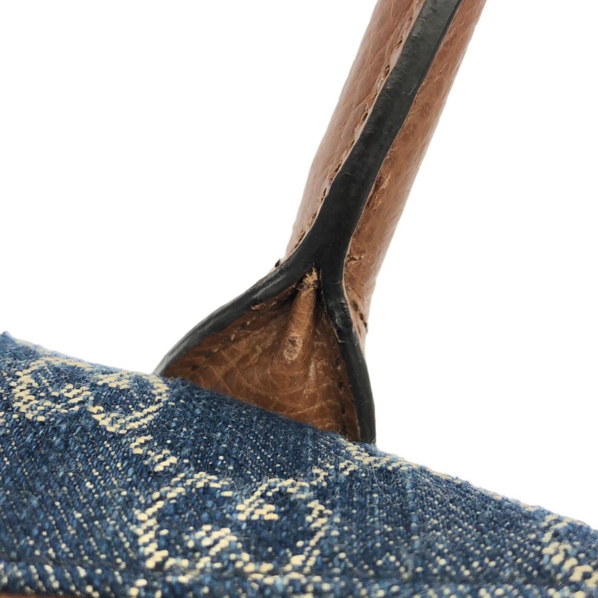 Gucci Brown Dark Blue Jacquard Denim Leather Handbag (Pre-Owned)