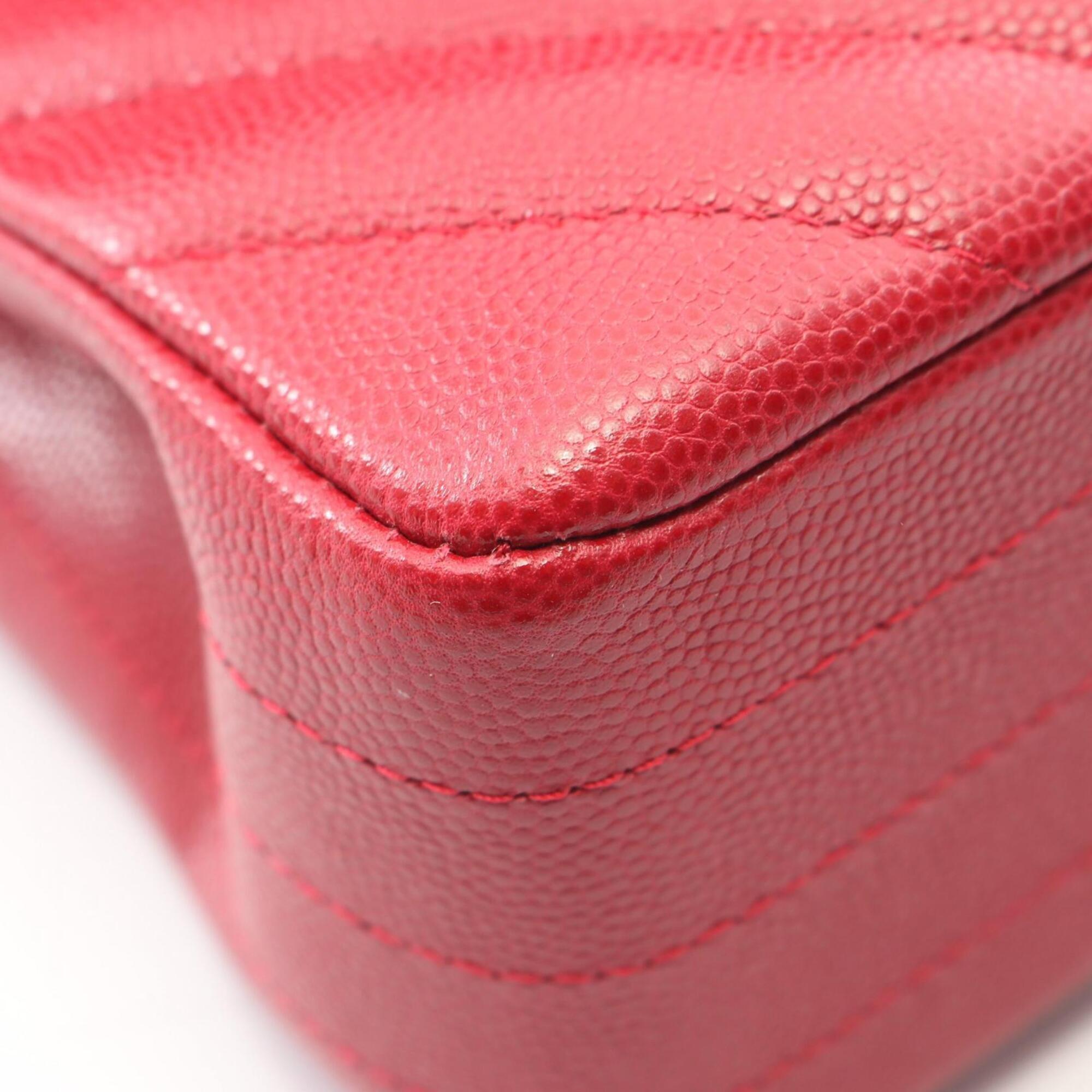 Chanel Red Color Grained Calfskin Handbag Shoulder Bag (Pre-Owned)