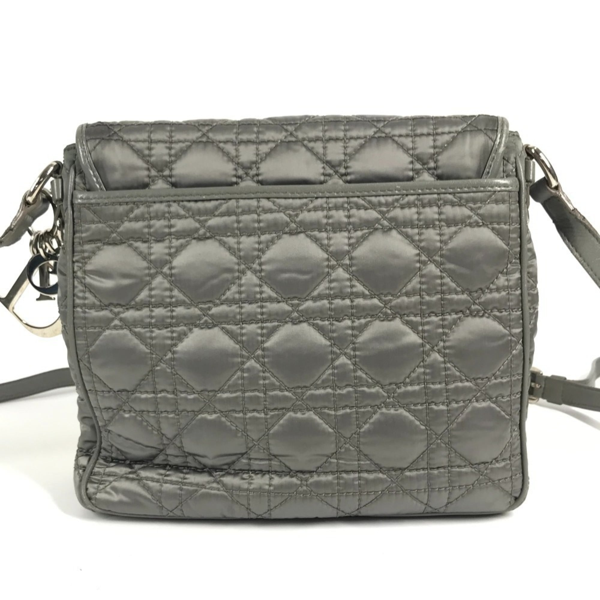 Christian Dior Gray Nylon Leather Pochette Shoulder Bag (Pre-Owned)