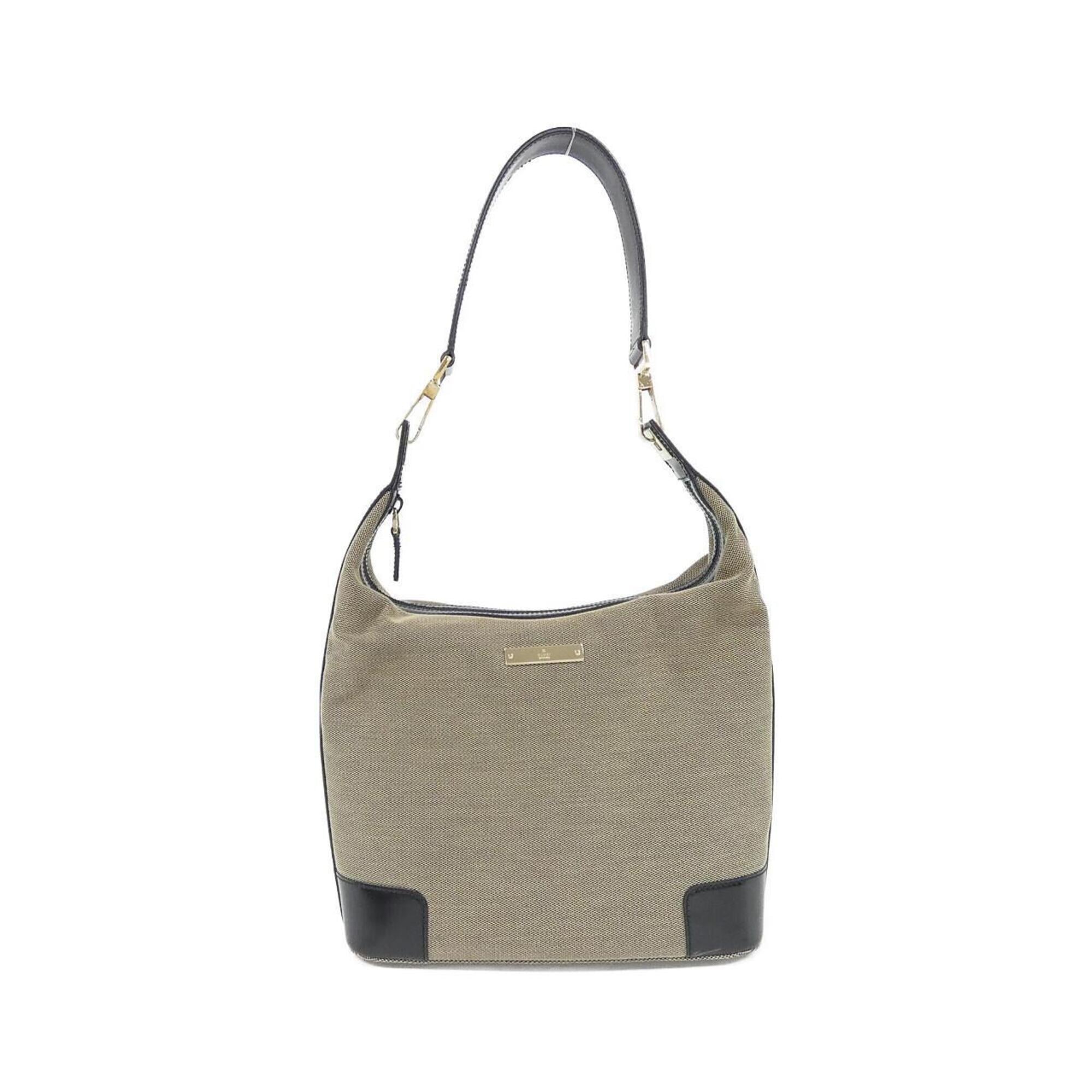 Gucci Beige Black Canvas Shoulder Bag (Pre-Owned)