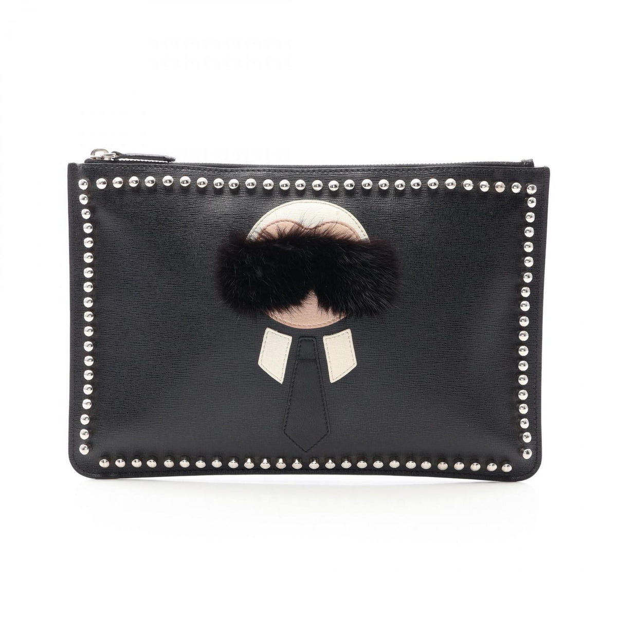 Fendi Black Leather Clutch Bag Handbag (Pre-Owned)