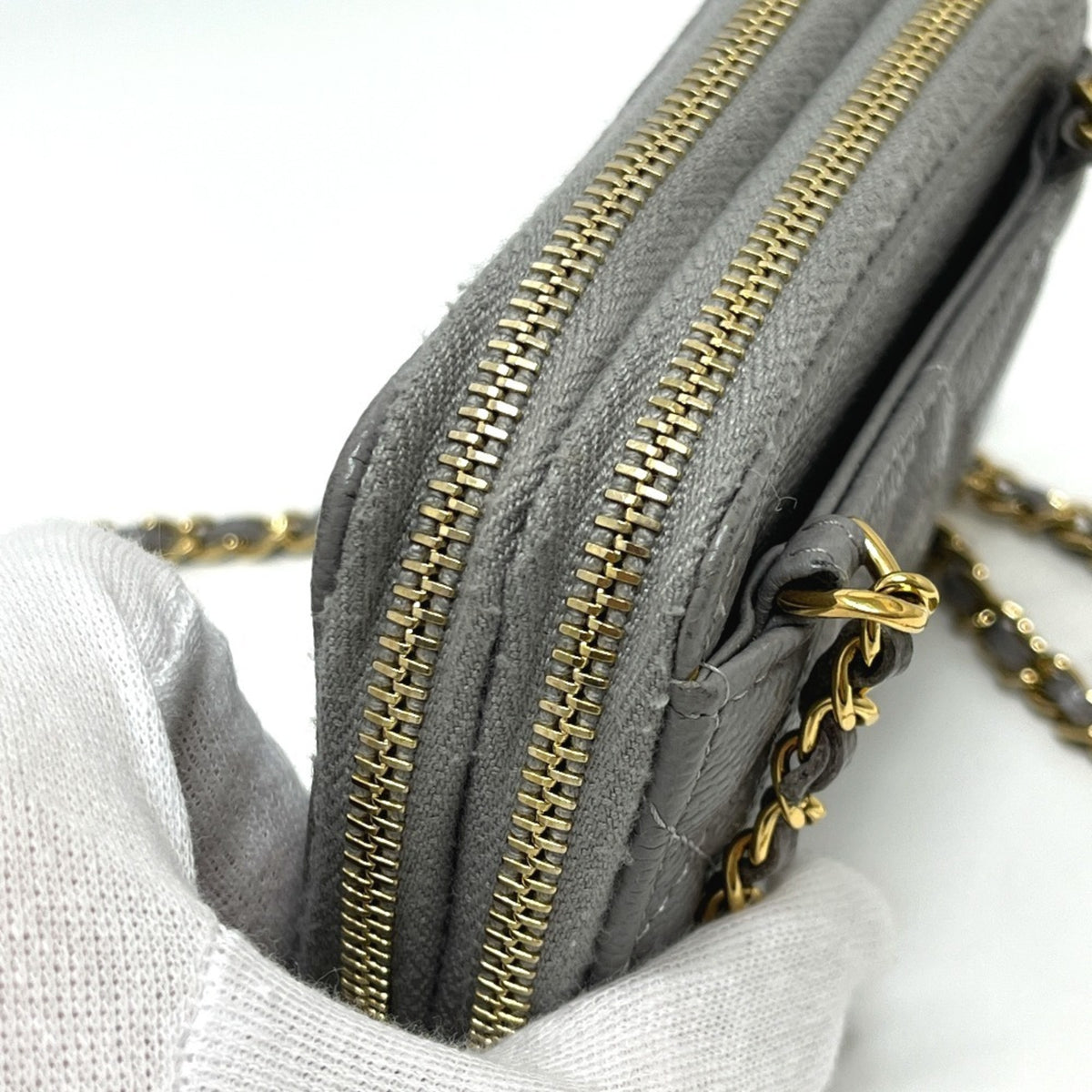 Chanel Gray Grained Calfskin Shoulder Bag (Pre-Owned)
