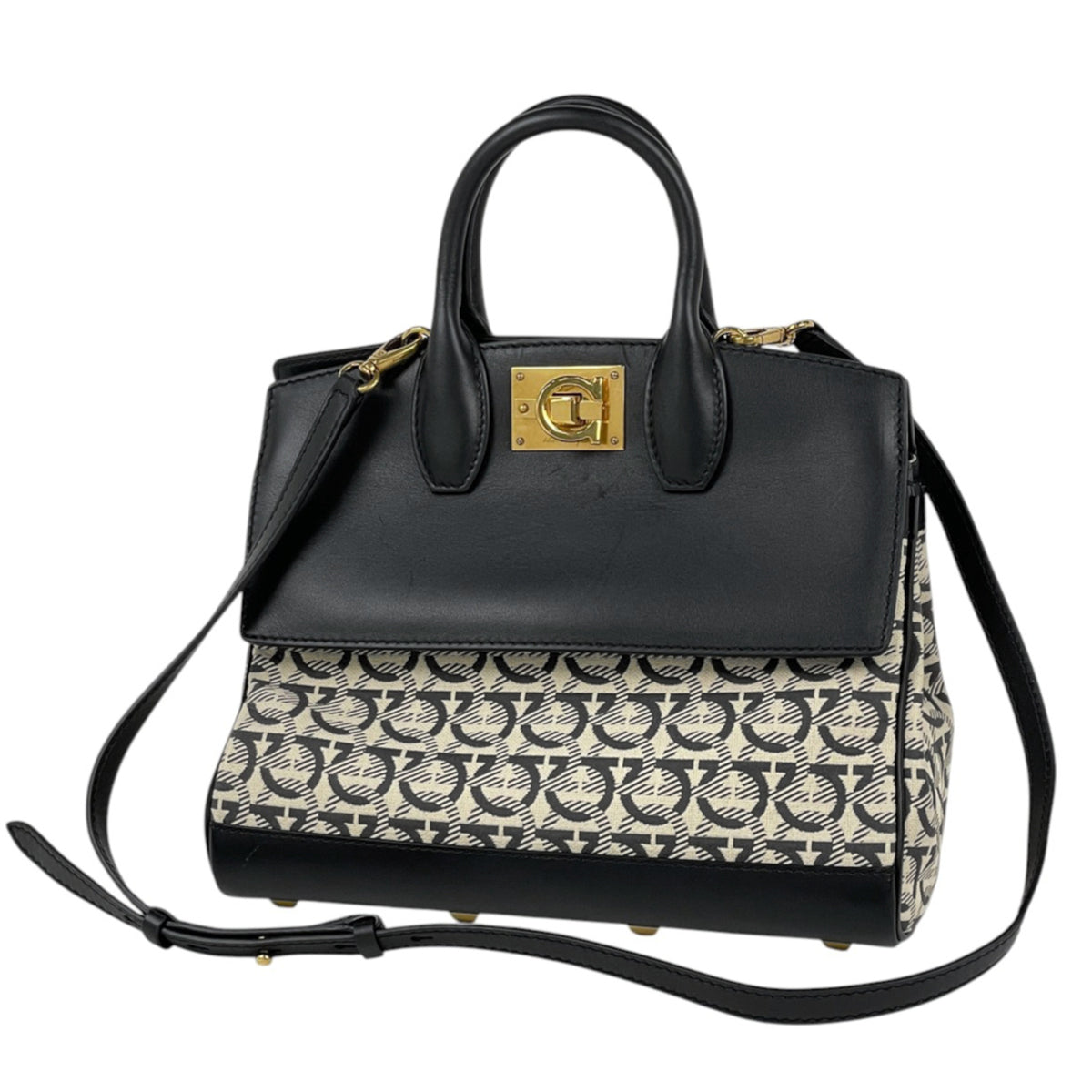 Salvatore Ferragamo Black Canvas Leather Handbag (Pre-Owned)