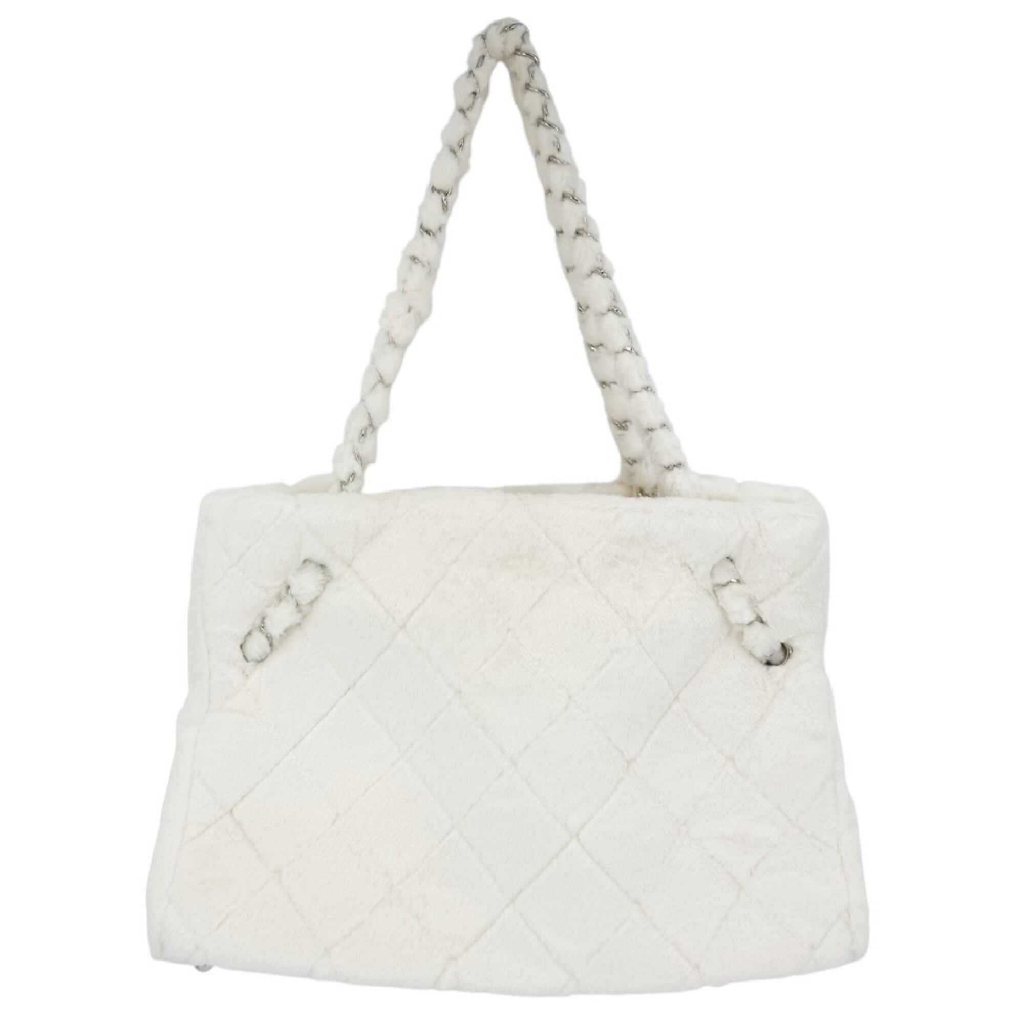 Chanel White Faux Fur Handbag Tote Bag (Pre-Owned)