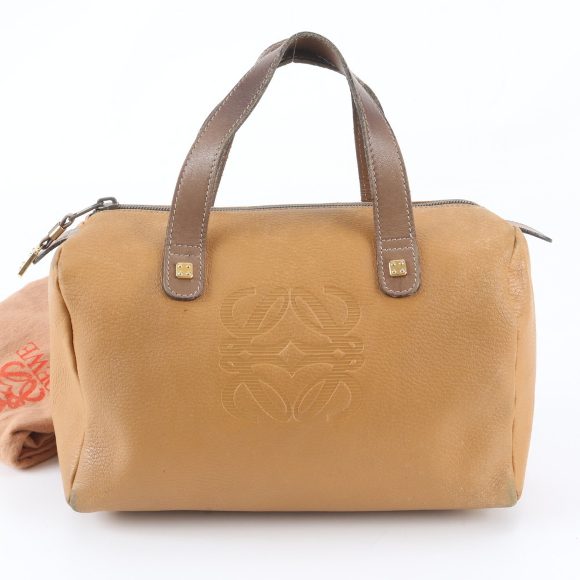 Loewe Light Brown Leather Boston Bag Handbag Tote Bag (Pre-Owned)