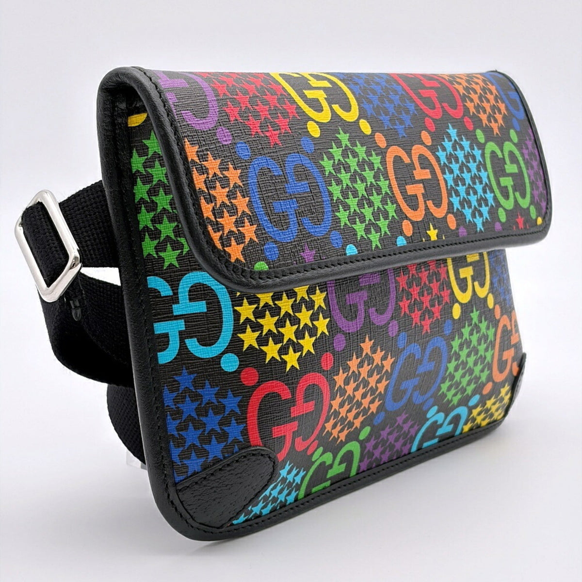 Gucci Black Multi-Color Pvc Leather Fanny Pack Sling Bag (Pre-Owned)