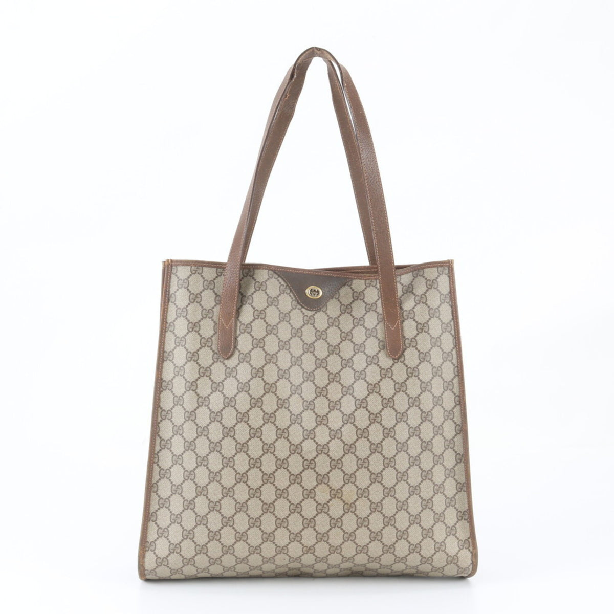 Gucci Beige Leather Coated Canvas Shoulder Bag Tote Bag (Pre-Owned)