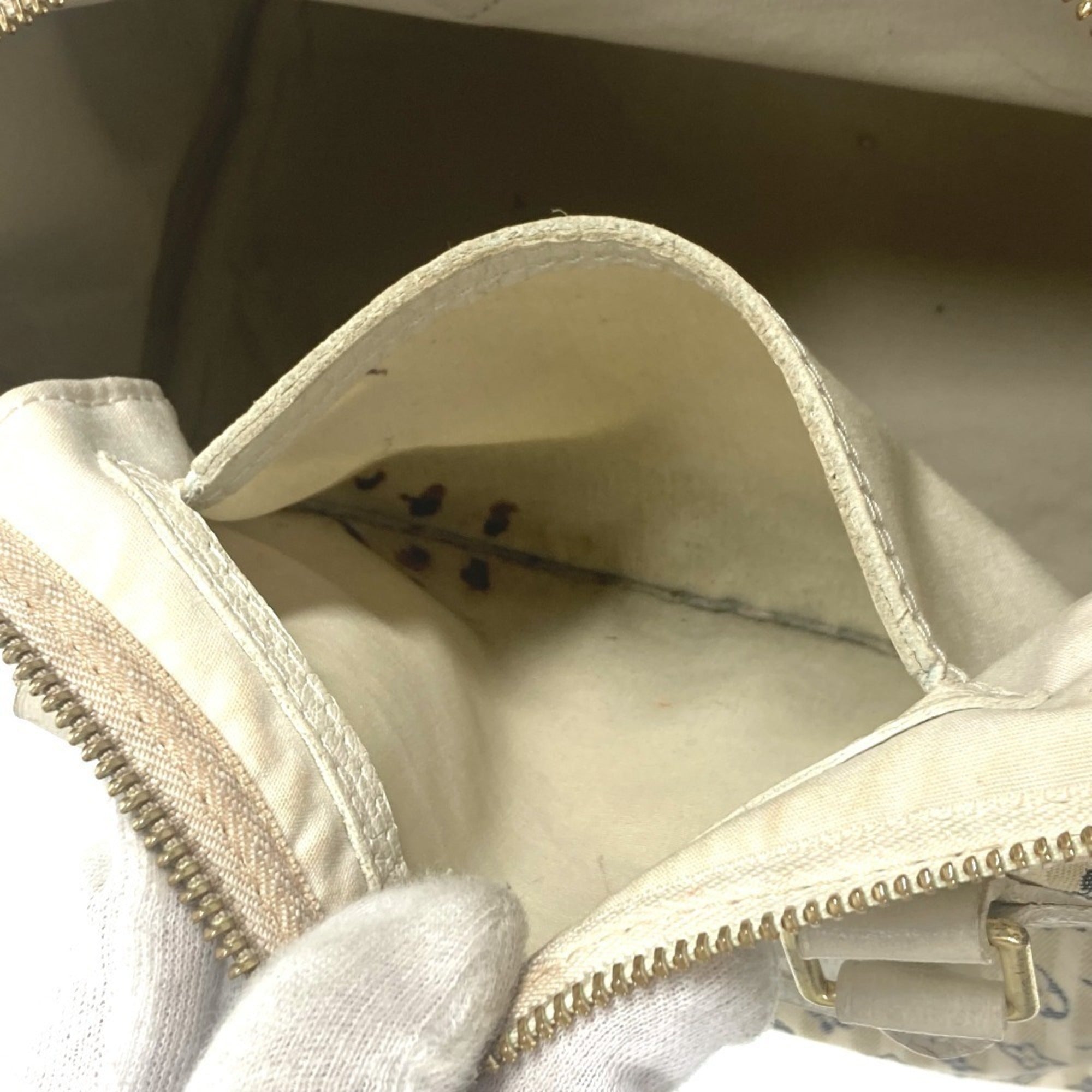 Louis Vuitton Monogram Mini Lin Navy White Monogram Mini Lin Boston Bag Handbag (Pre-Owned)