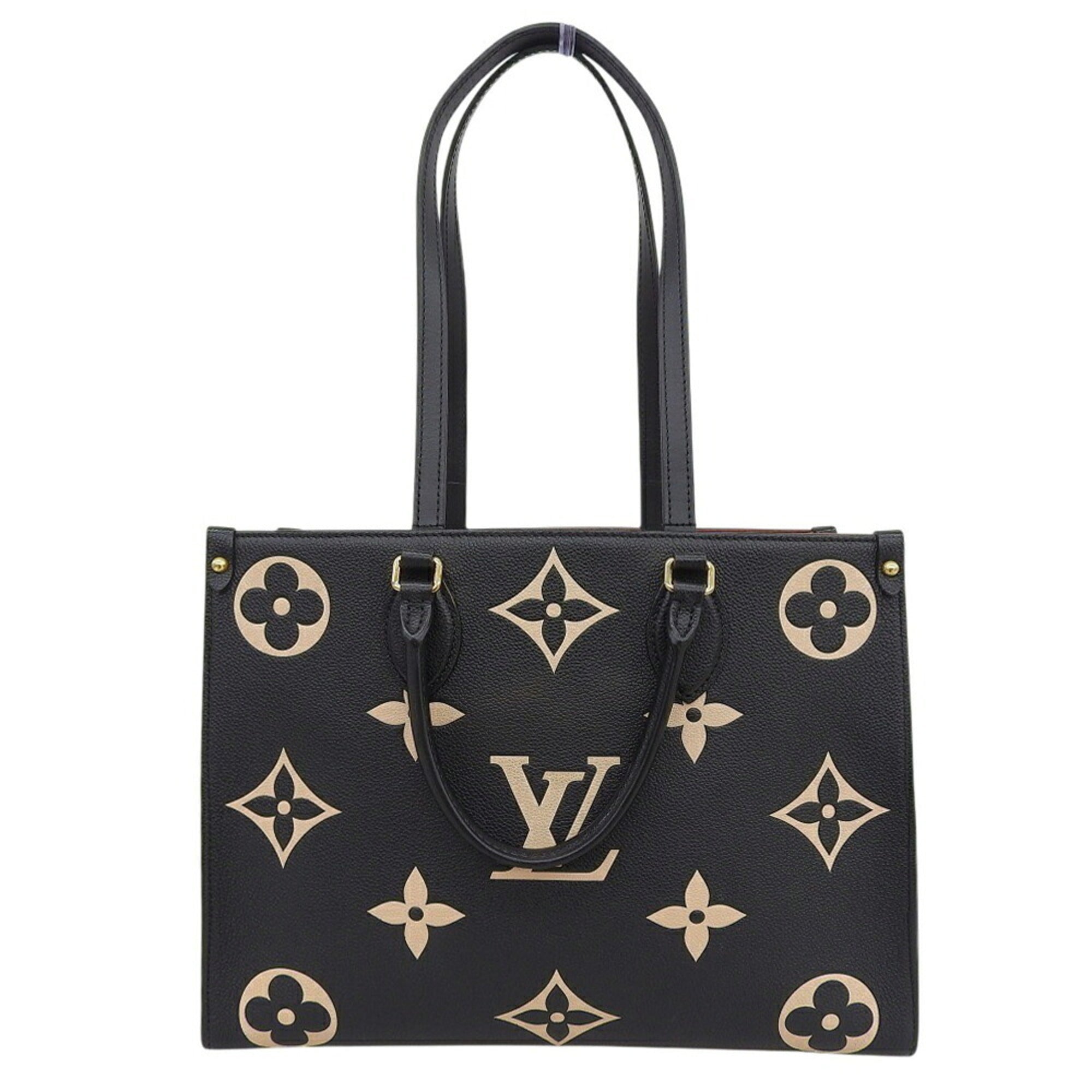 Louis Vuitton Beige Black Leather Tote Bag (Pre-Owned)