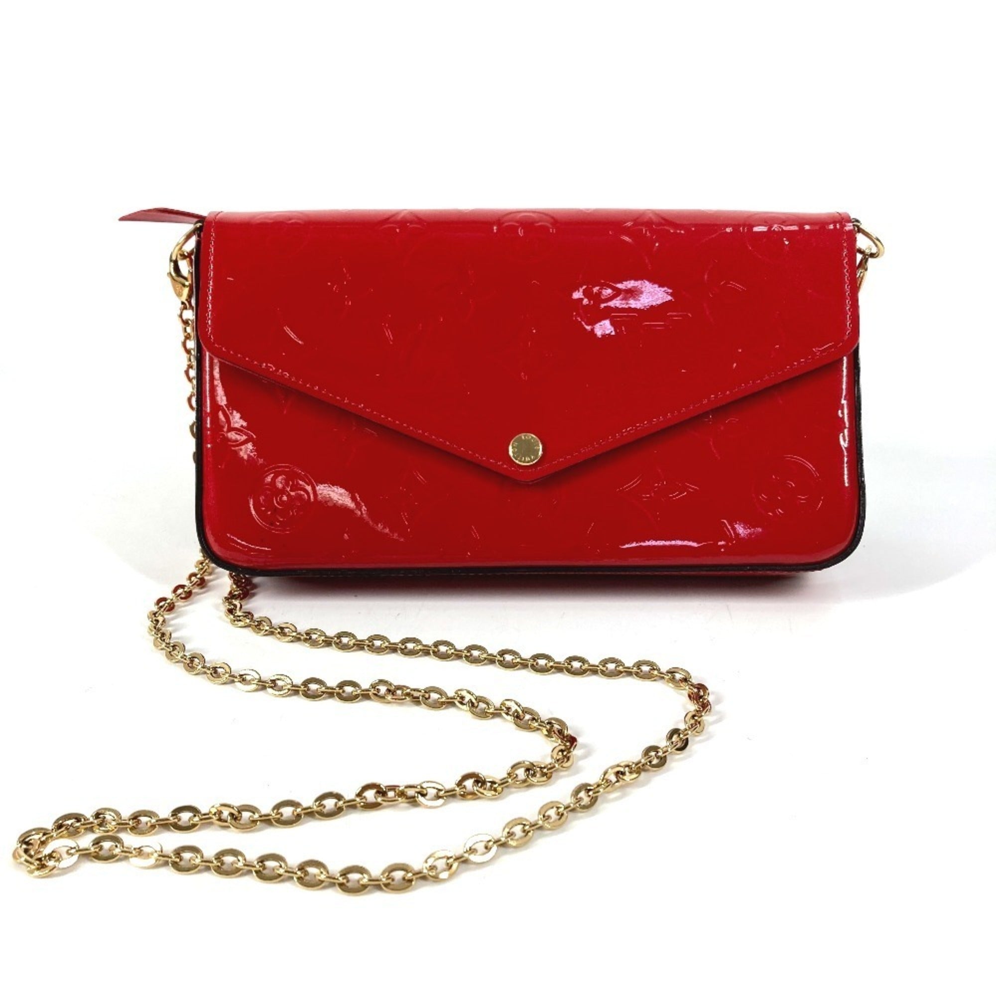 Louis Vuitton Red Color Monogram Vernis Canvas Clutch Bag Pochette Shoulder Bag (Pre-Owned)