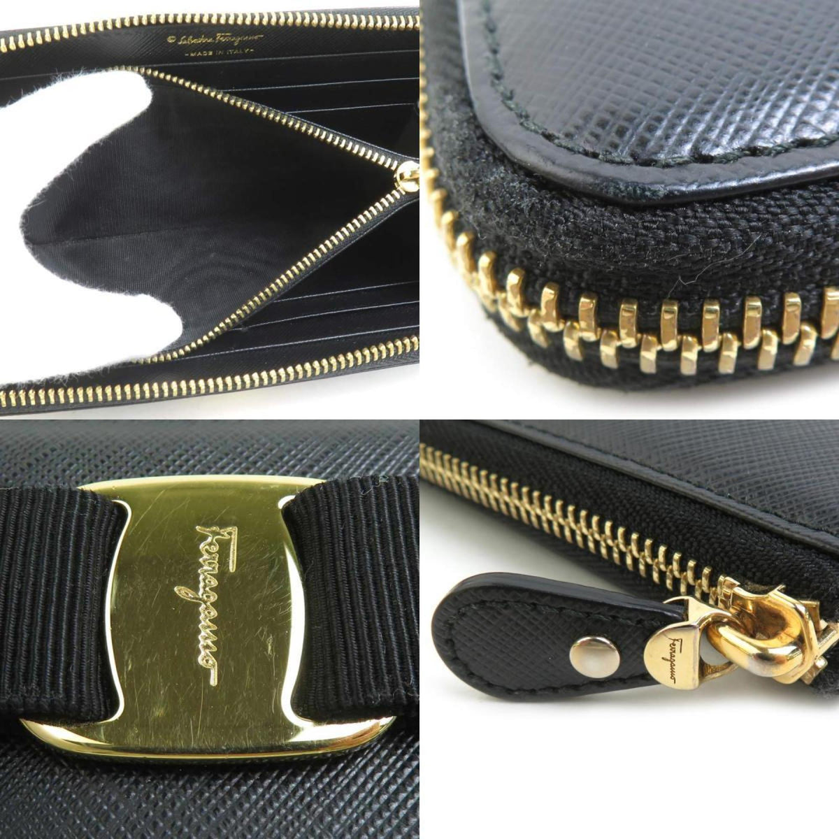Salvatore Ferragamo Black Leather Long Wallet (Bi-Fold) (Pre-Owned)