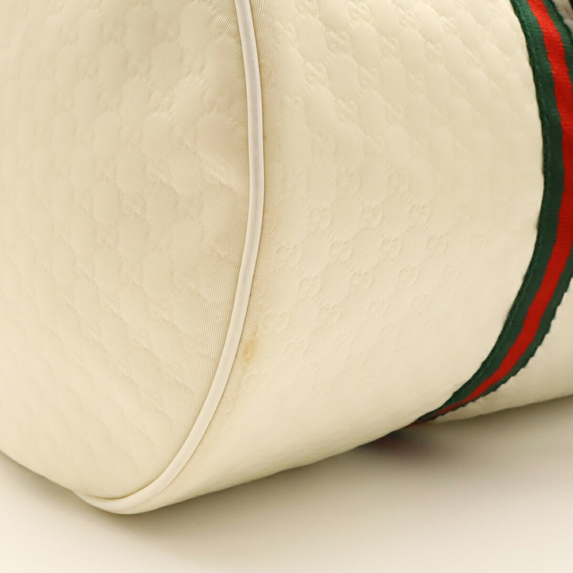 Gucci Green Red Color White Nylon Canvas Leather Boston Bag Shoulder Bag (Pre-Owned)