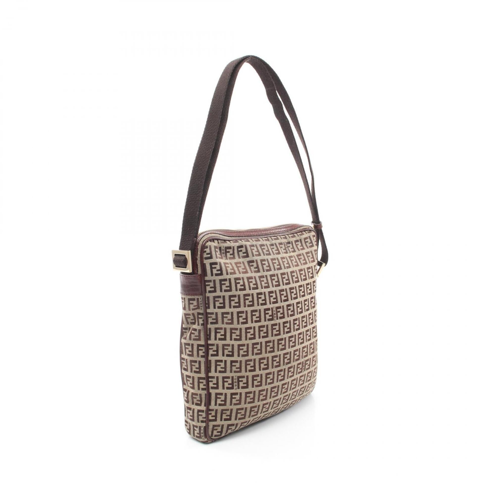 Fendi Beige Brown Canvas Leather Handbag Shoulder Bag (Pre-Owned)