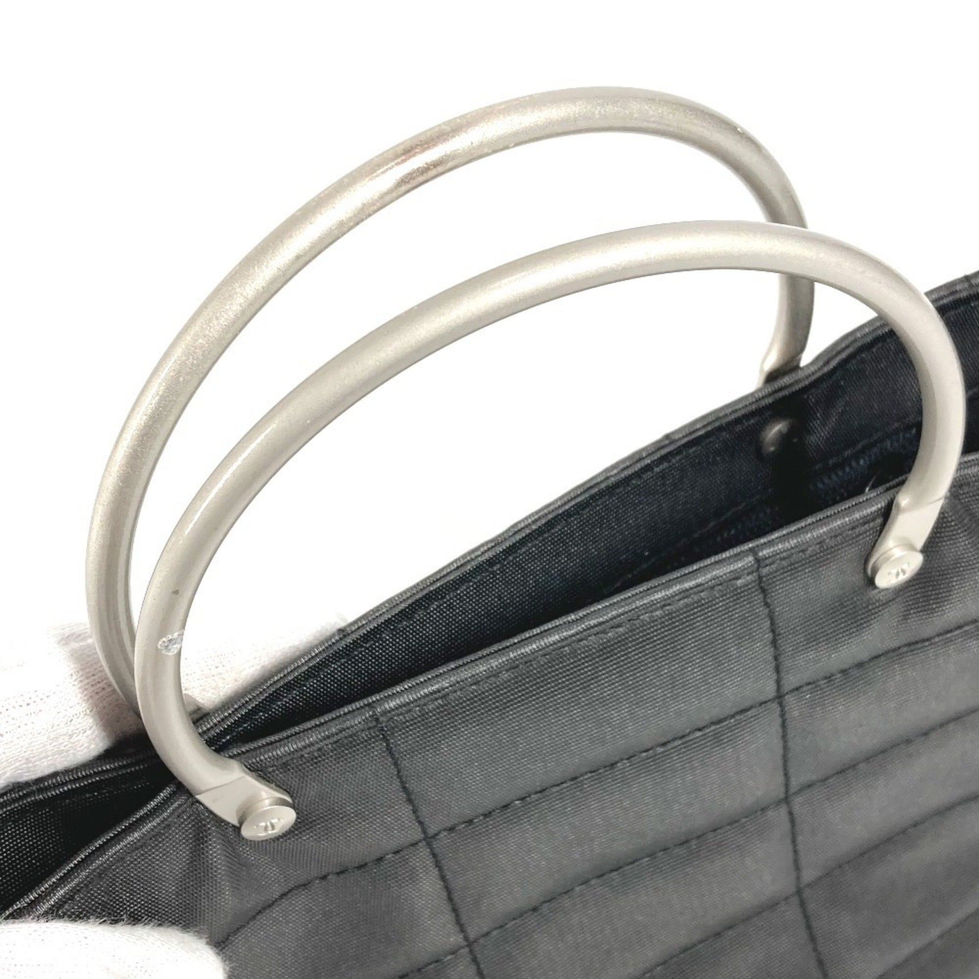 Chanel Chocolate Bar Gray Nylon Handbag Tote Bag (Pre-Owned)