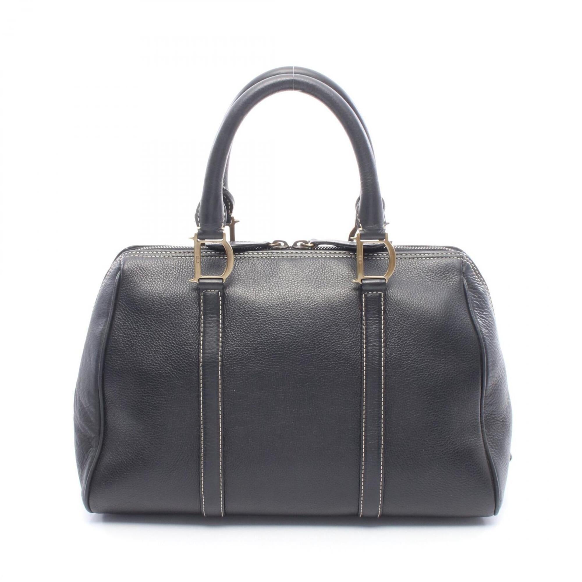 Christian Dior Black Leather Boston Bag Handbag (Pre-Owned)