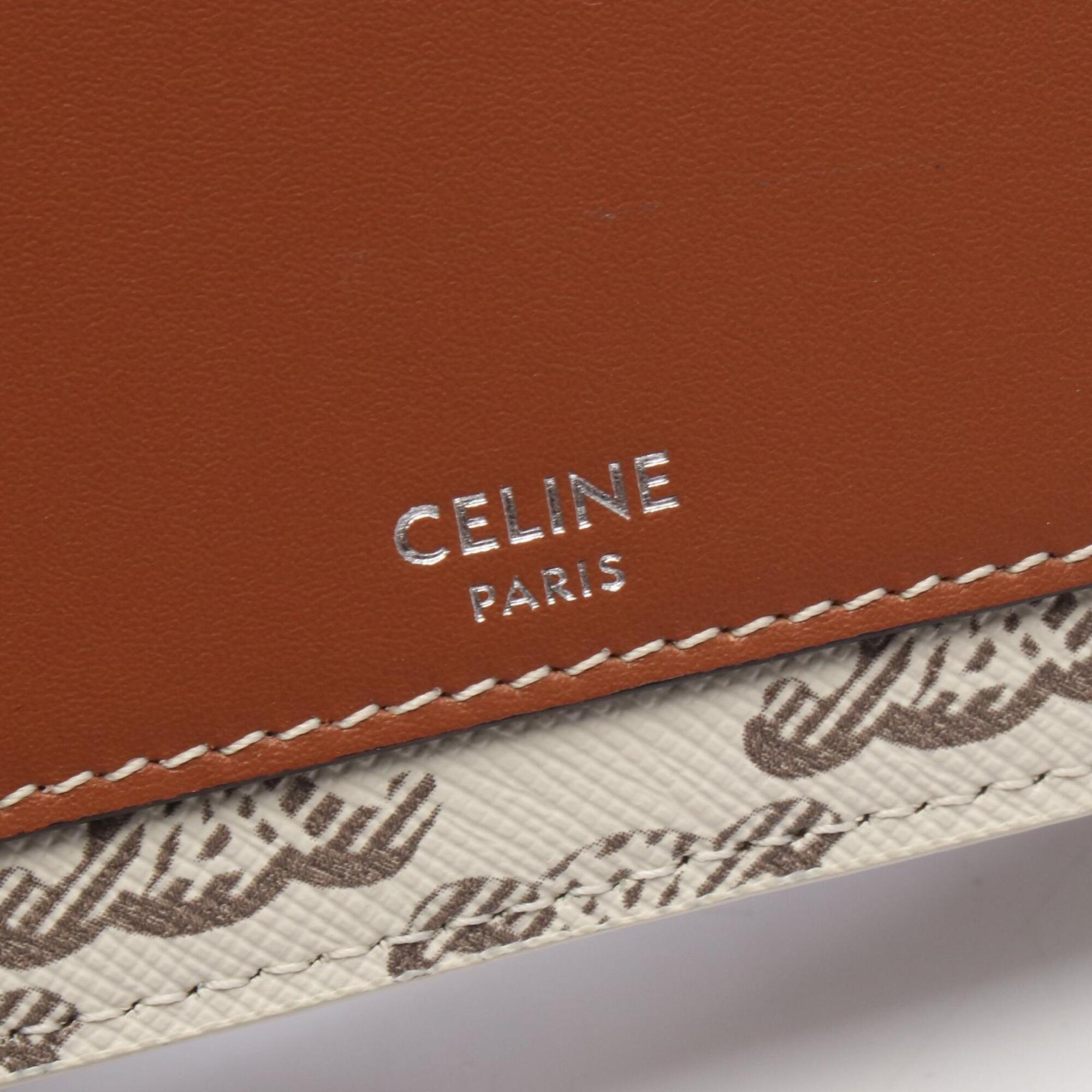Celine Brown White Coated Canvas Leather Handbag Shoulder Bag (Pre-Owned)